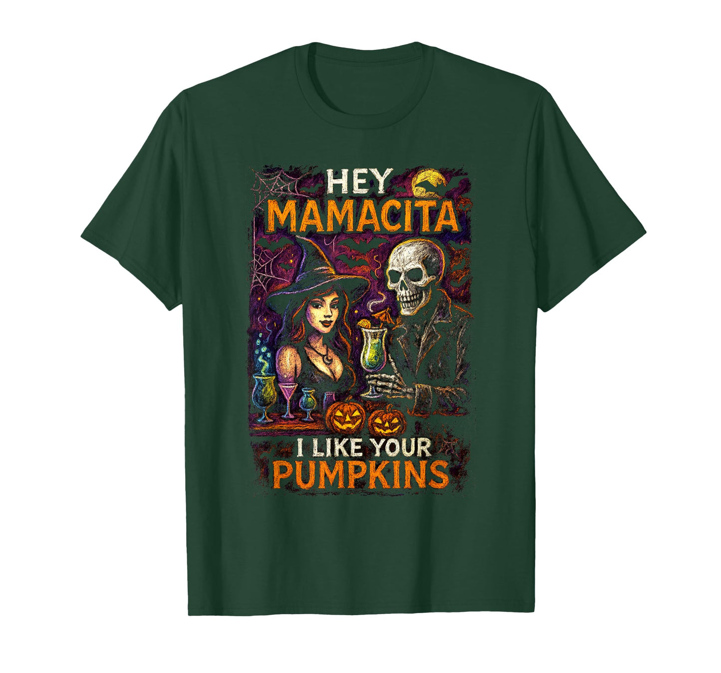 Hey Mamacita – Halloween Bar Flirt Pumpkins Design T-Shirt