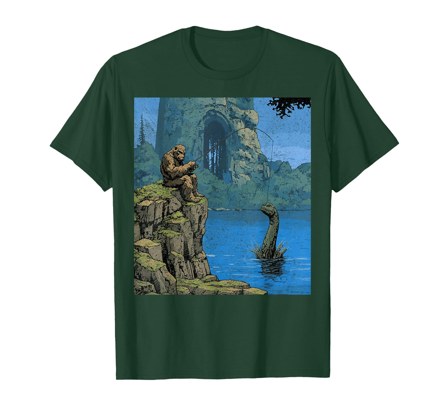 Bigfoot Sasquatch Fishes for The Loch Ness Monster Funny T-Shirt