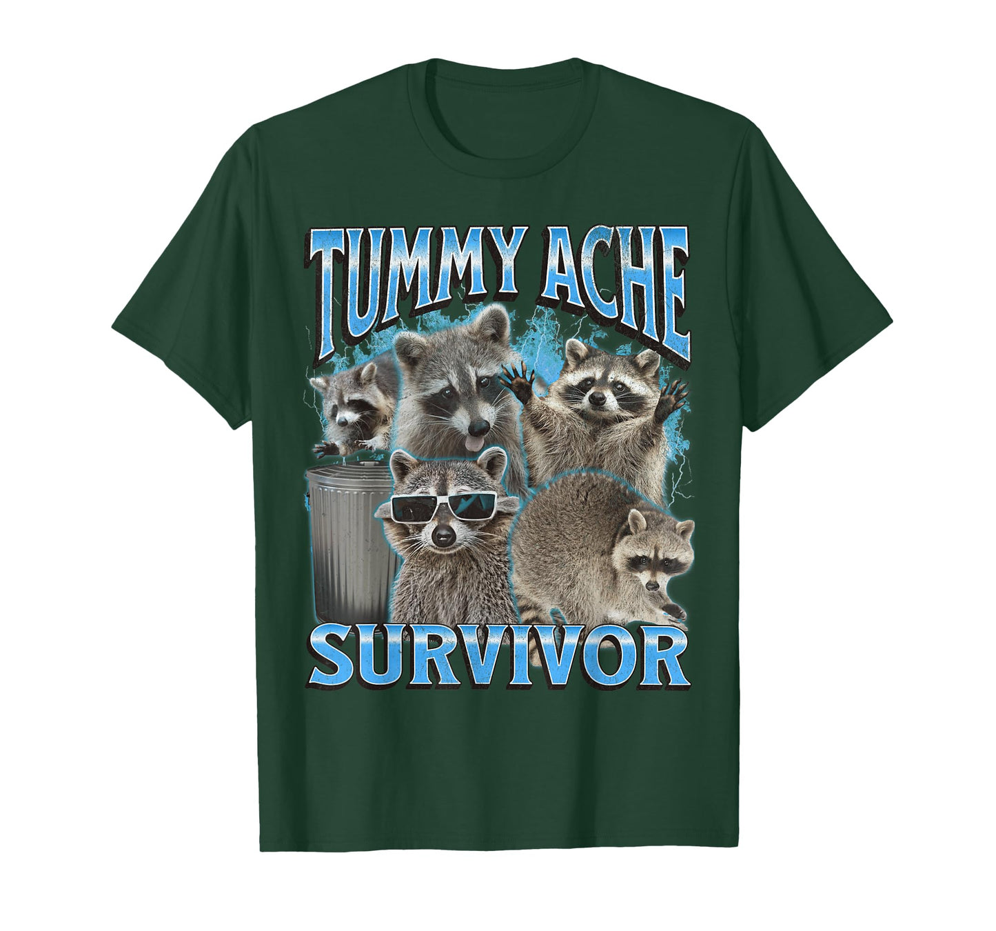Tummy Ache Funny Raccoon Meme Bootleg Graphic 90s T-Shirt
