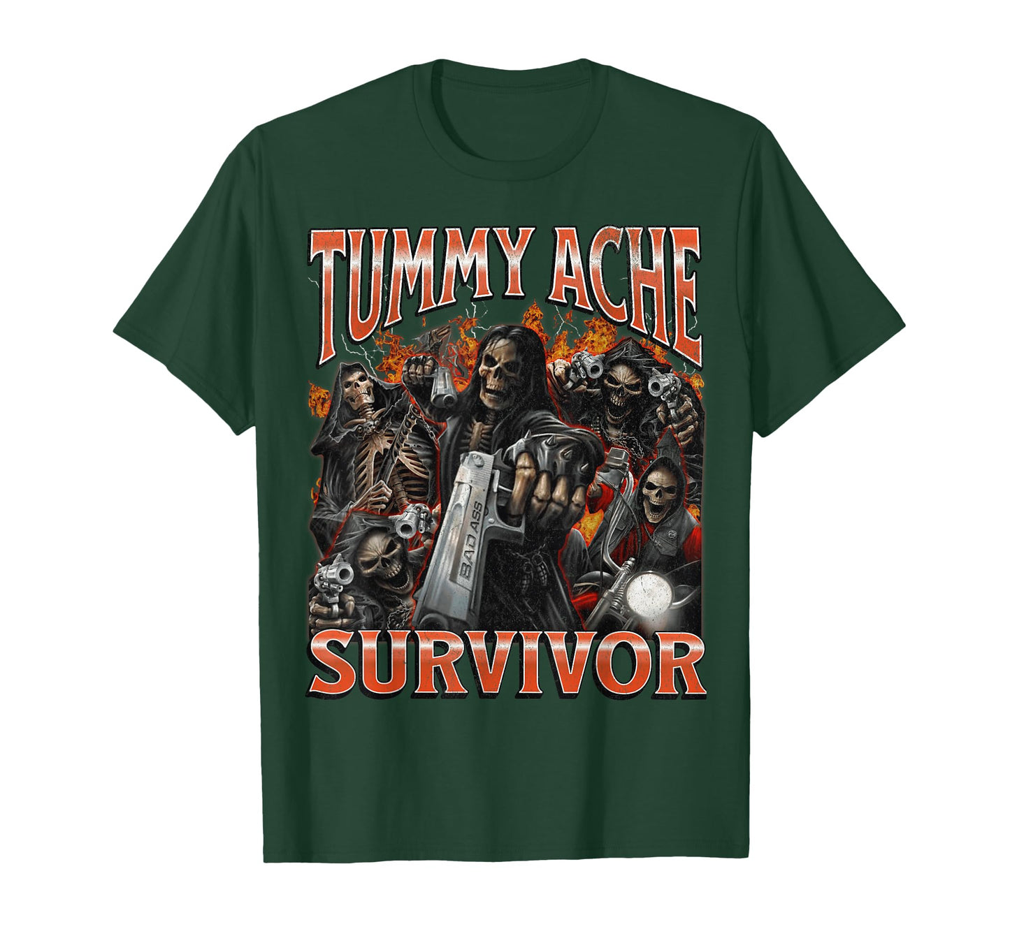 Tummy Ache Survivor Funny Hard Skeleton Meme Bootleg Graphic T-Shirt