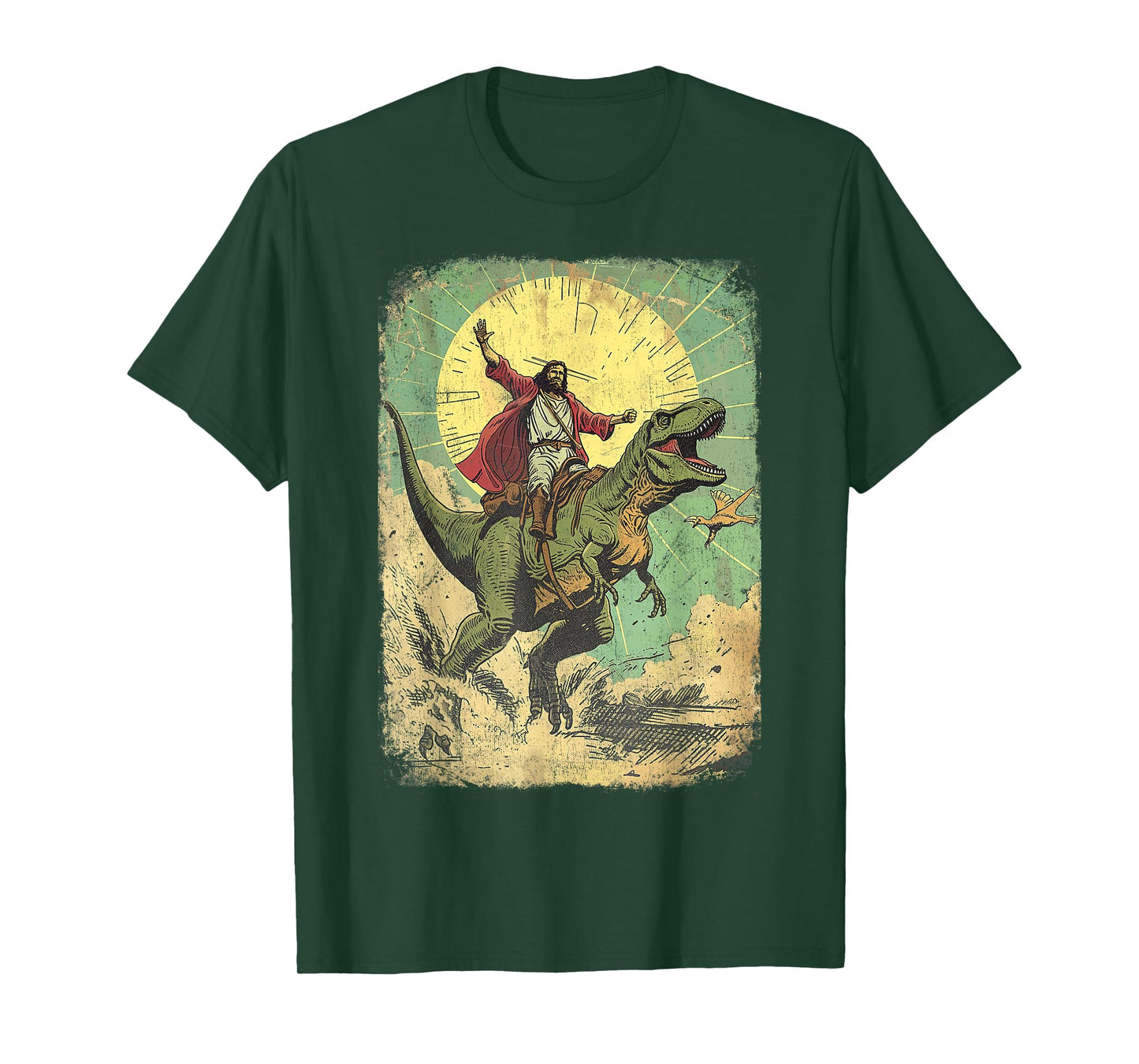 Jesus riding dinosaur Funny Christian retro dino raptor T-Shirt