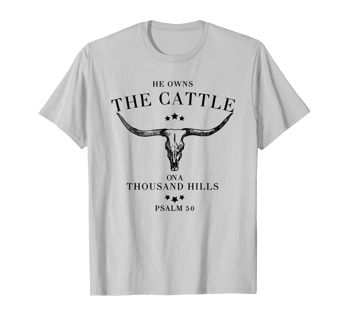 He Owns The Cattle On A Thousand Hills T-Shirt - Blue, White - Unisex-Adults - Small - Cotton 65%, Polyester 35%