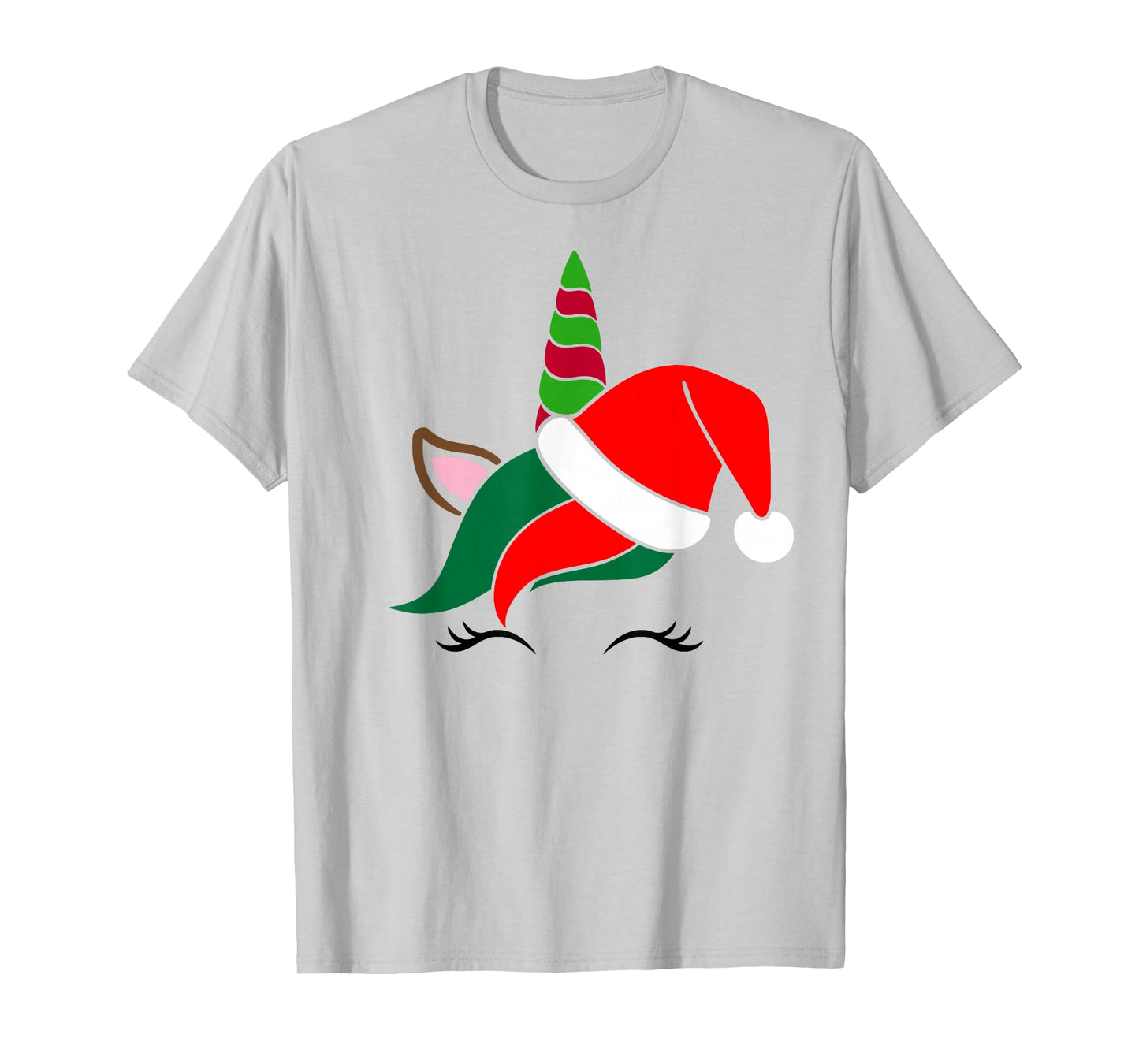 Unicorn Reindeer Face with Santa Hat Cute Christmas Costume T-Shirt