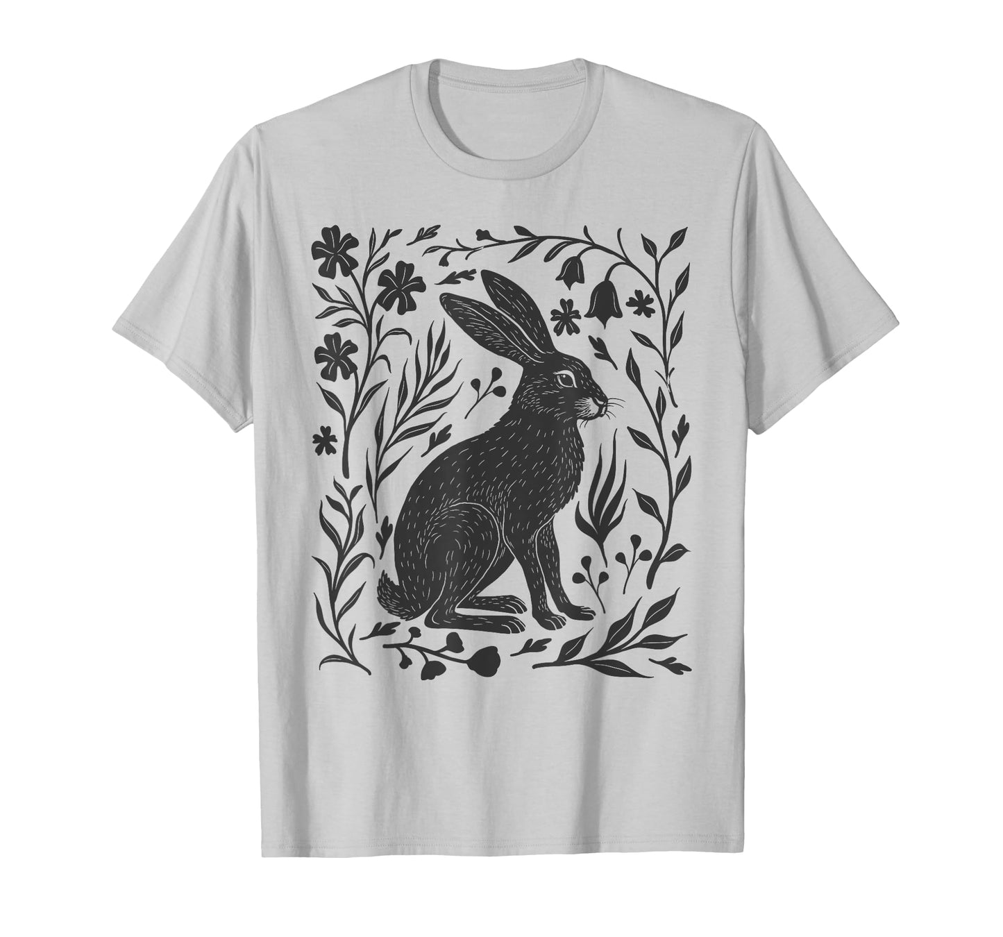 Wild Rabbit Hare Linocut Nature Lino Print Folk Art Forest T-Shirt