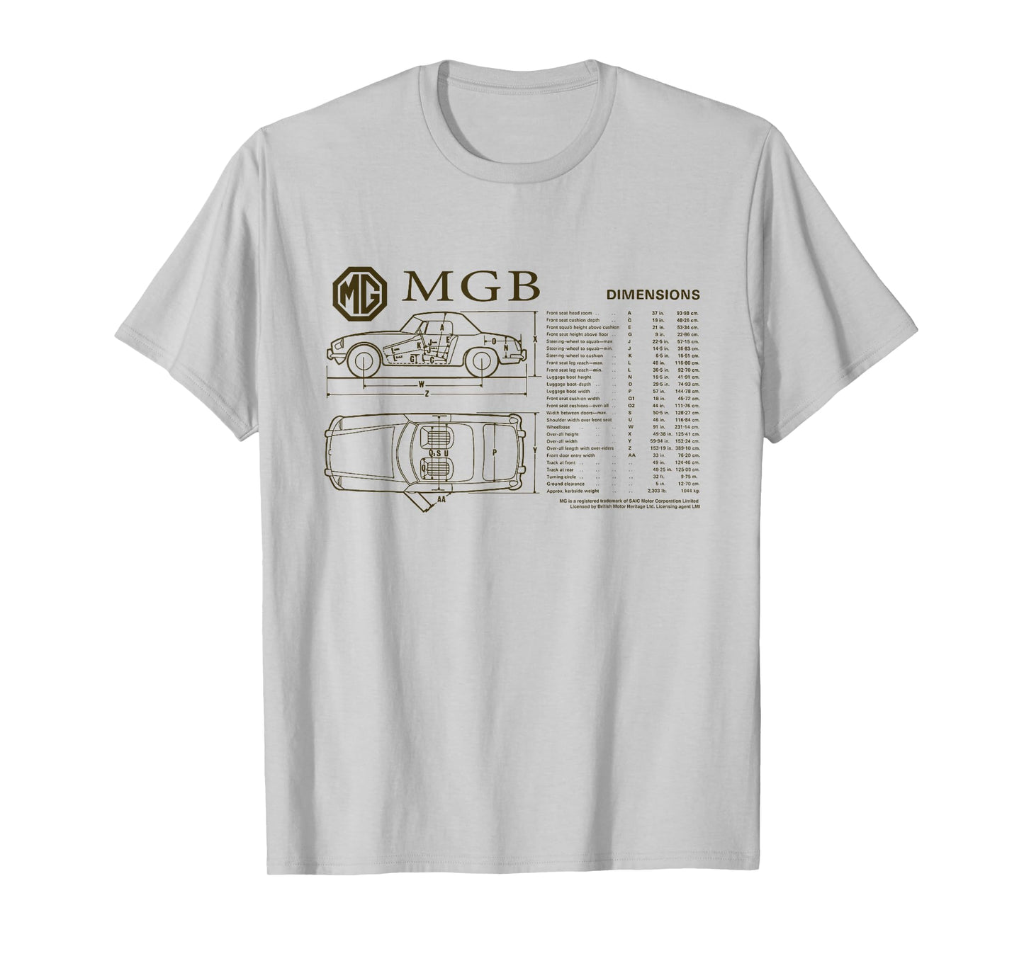 British Motor Heritage MG MGB Car Dimensions T-Shirt
