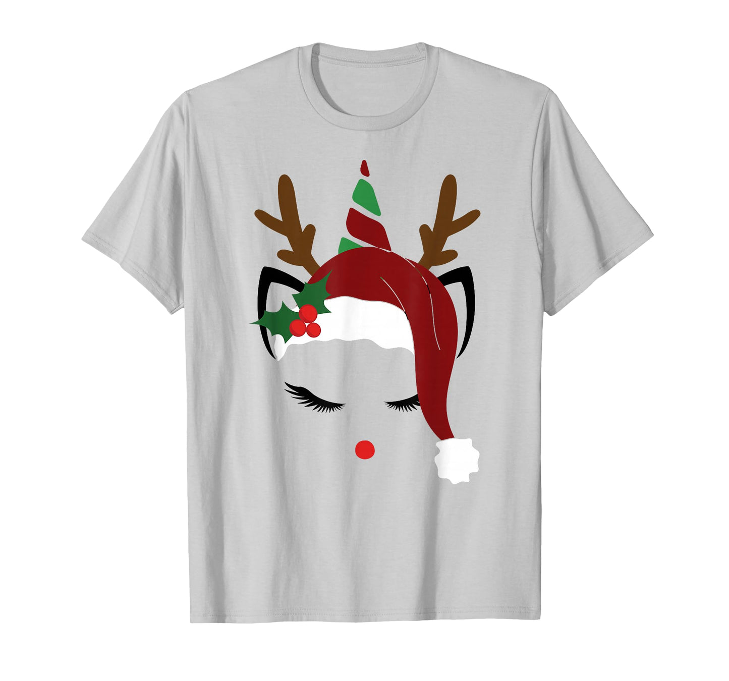 Christmas Unicorn Reindeer Face Cute Santa Hat Deer T-Shirt