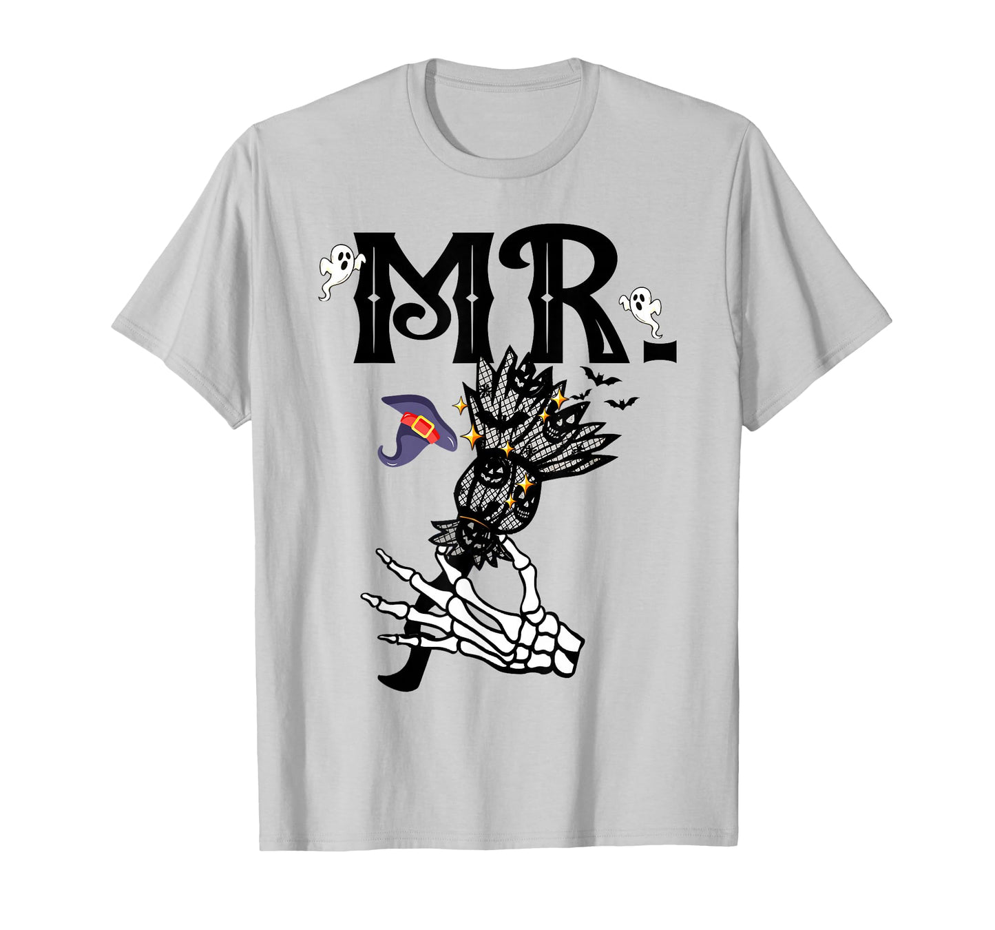 Mr Mrs Couple Skeleton Her Pumpkins His Broomstick Halloween T-Shirt
