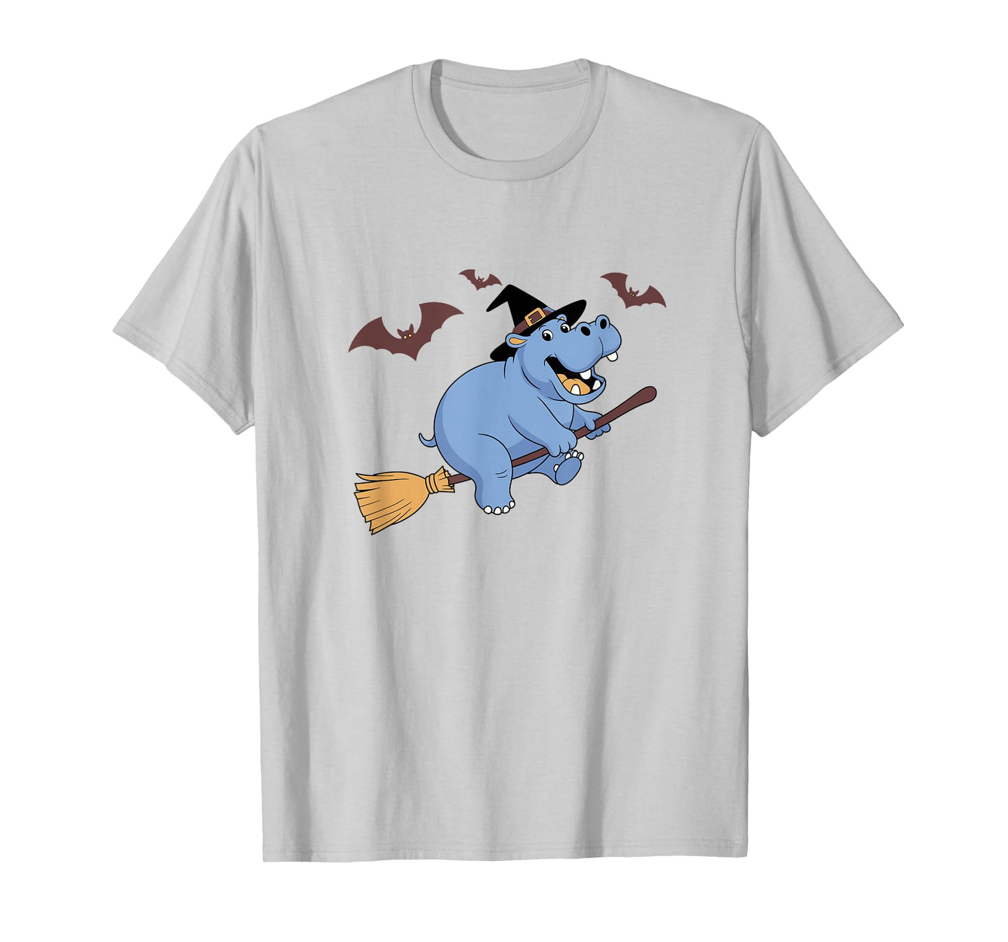 Funny Halloween Hippo Witch Flying on a Broom T-Shirt