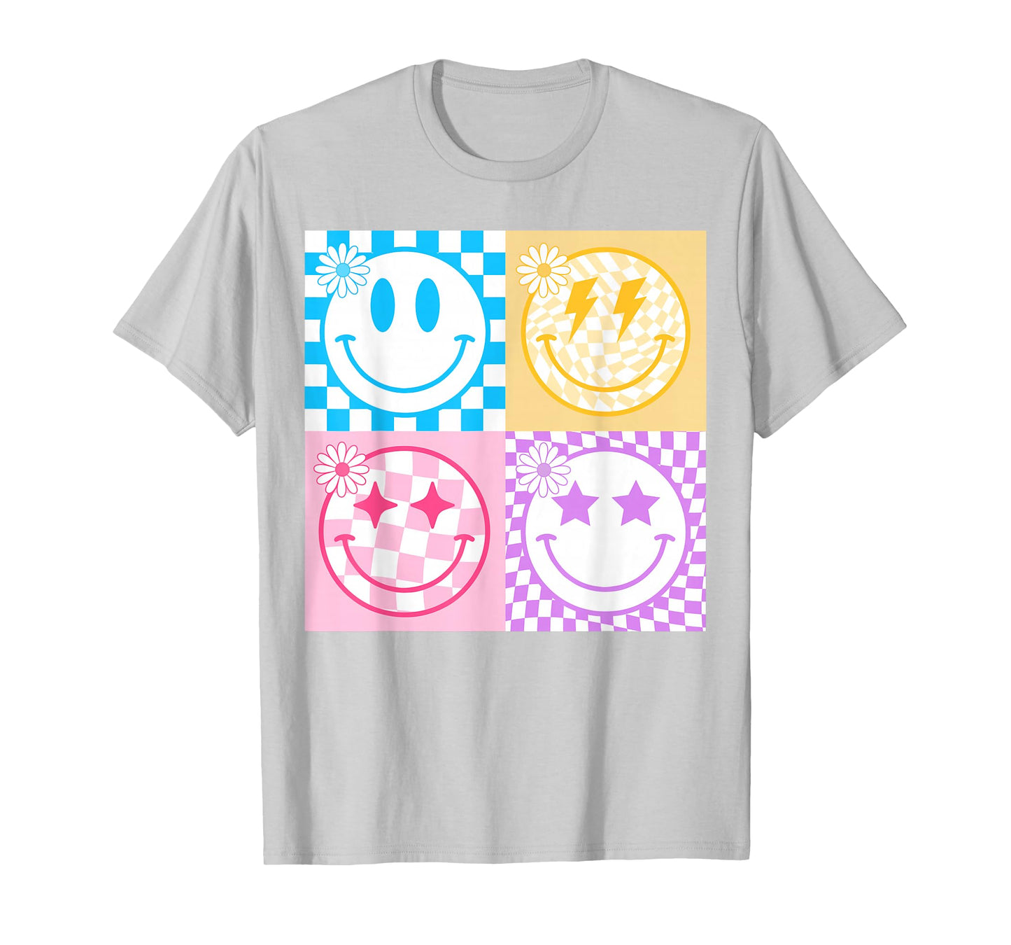 Retro Happy Smile Face Checkered Pattern Vibes Trendy Girls T-Shirt