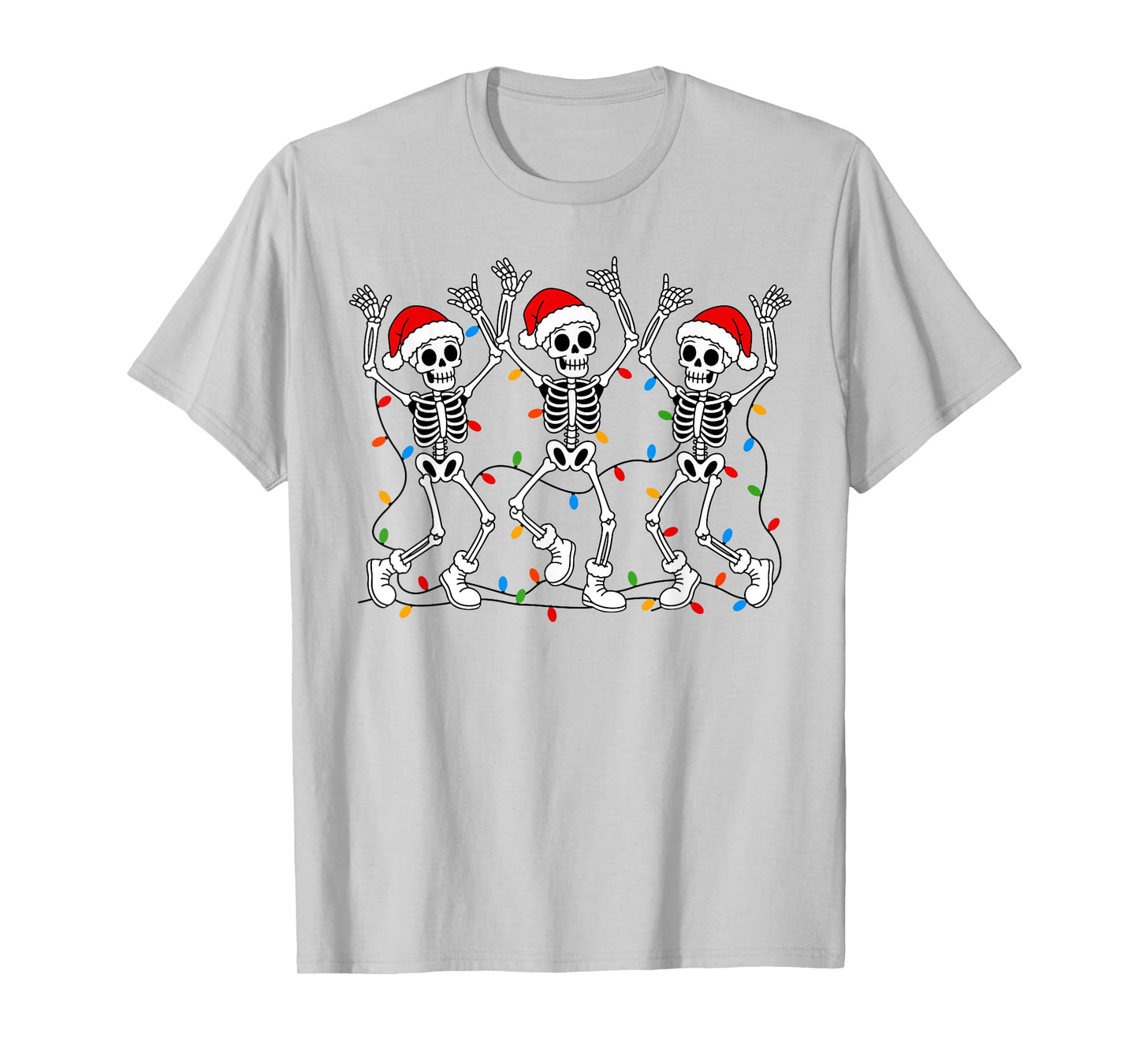 Funny Christmas Dancing Skeletons with Santa Hat Xmas Lights T-Shirt
