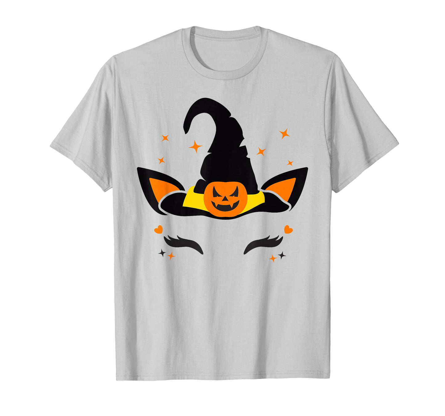 Unicorn Face Eyelashes Witch Pumpkin Scary Halloween Costume T-Shirt