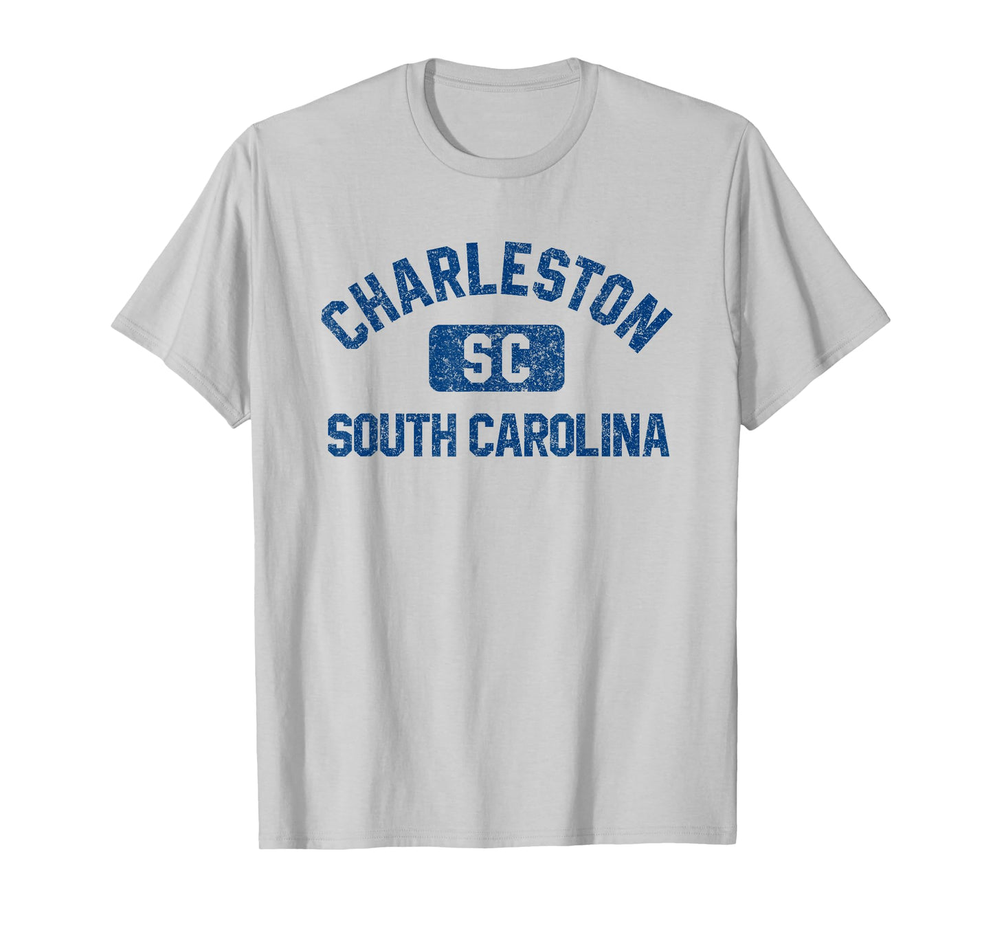 Charleston SC Gym Style Distressed Dark Blue Print T-Shirt