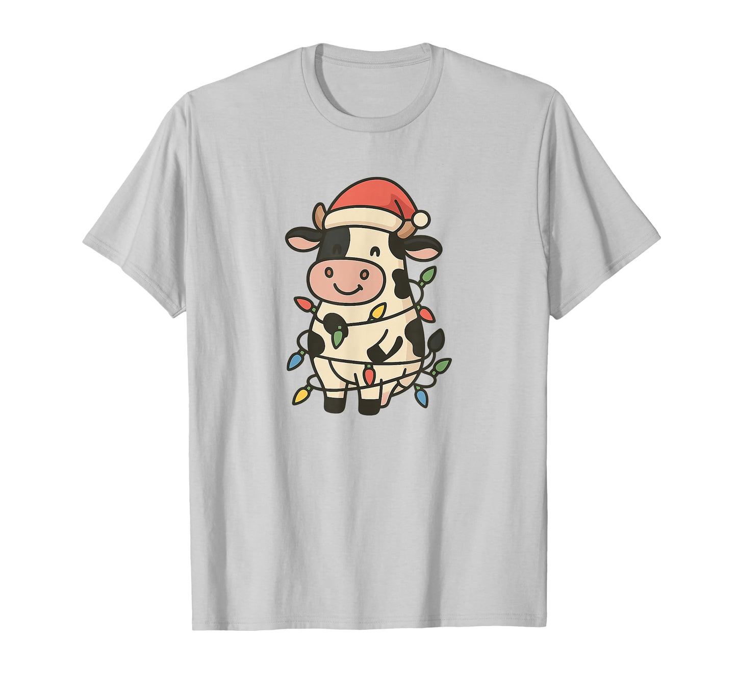 Christmas Holstein Cow Lights Santa Hat Mooey Christmas T-Shirt