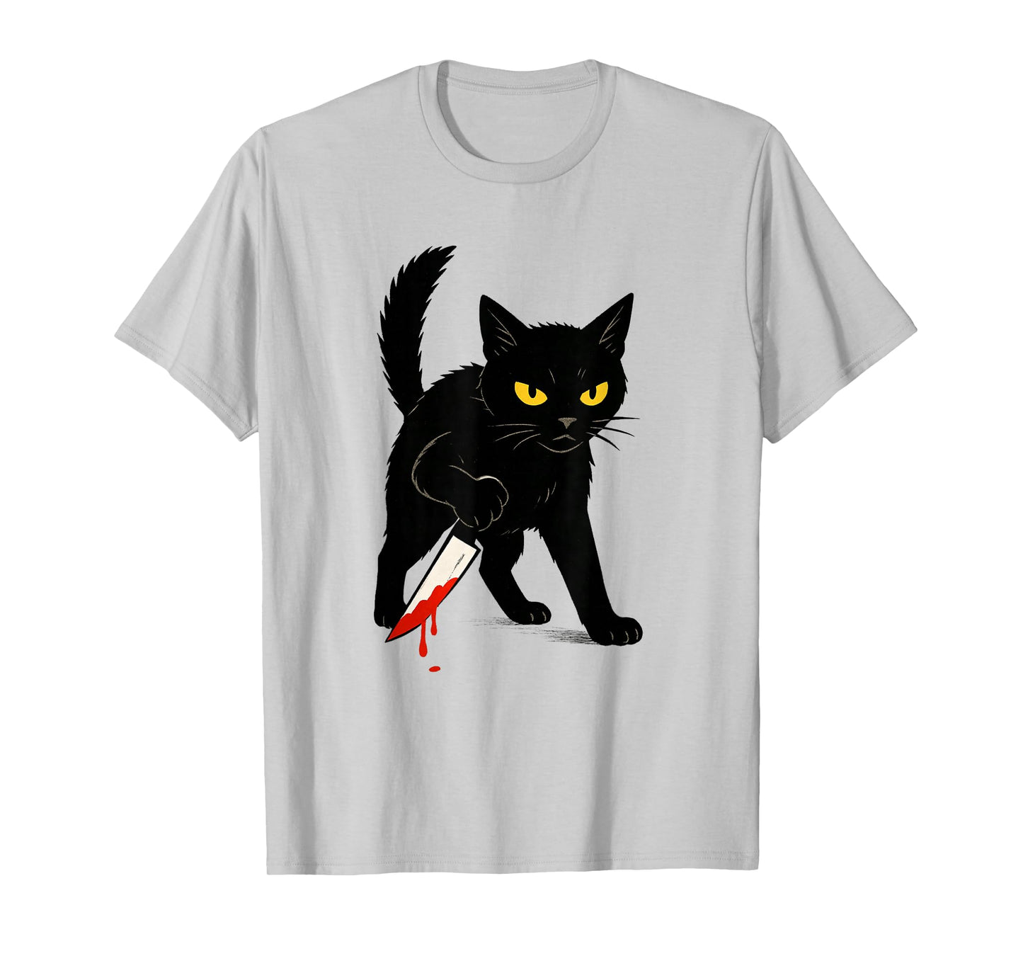 Halloween Black Cat with Knife Design Scary Funny Halloween T-Shirt