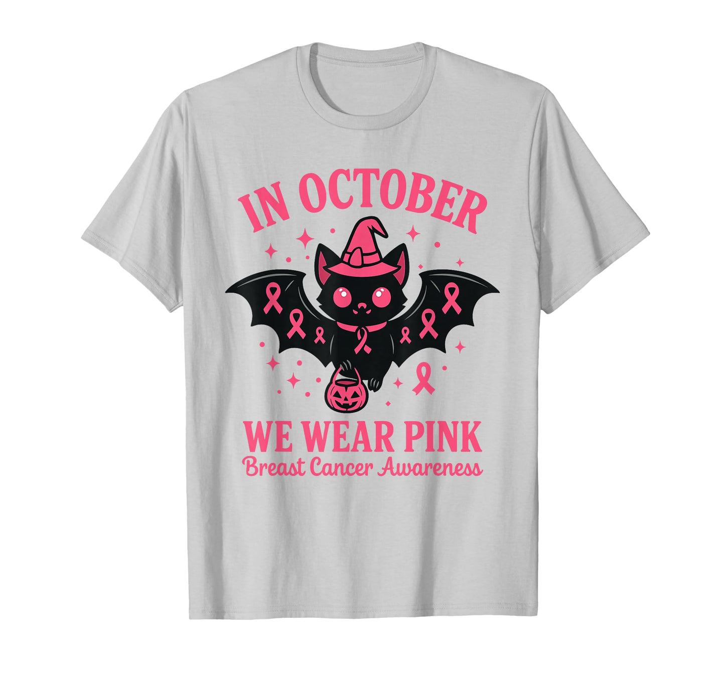 Breast Cancer Bat Women Halloween We Wear Pink in October T-Shirt
