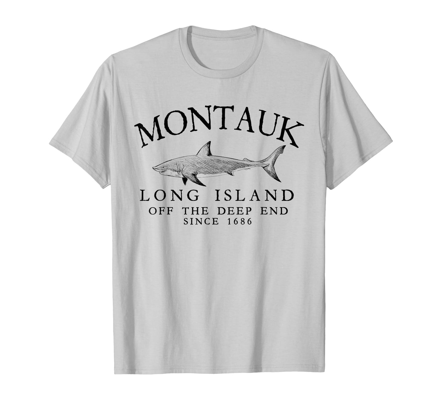 Montauk LI Off The Deep End Shark Fishing Vintage Black T-Shirt