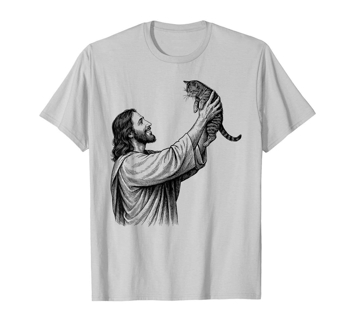 Vintage Jesus Holding Cat Christian T-Shirt