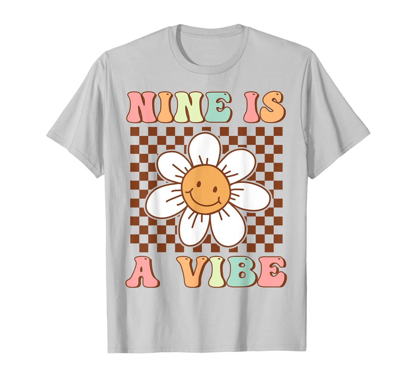 Nine Is A Vibe Cute Groovy 9th Birthday Party Daisy Flower T-Shirt