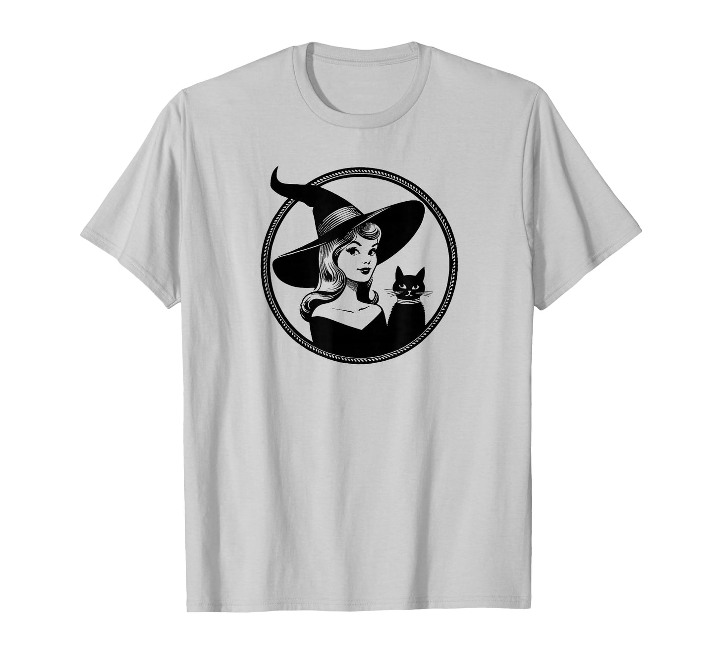 Retro Witch with Black Cat T-Shirt