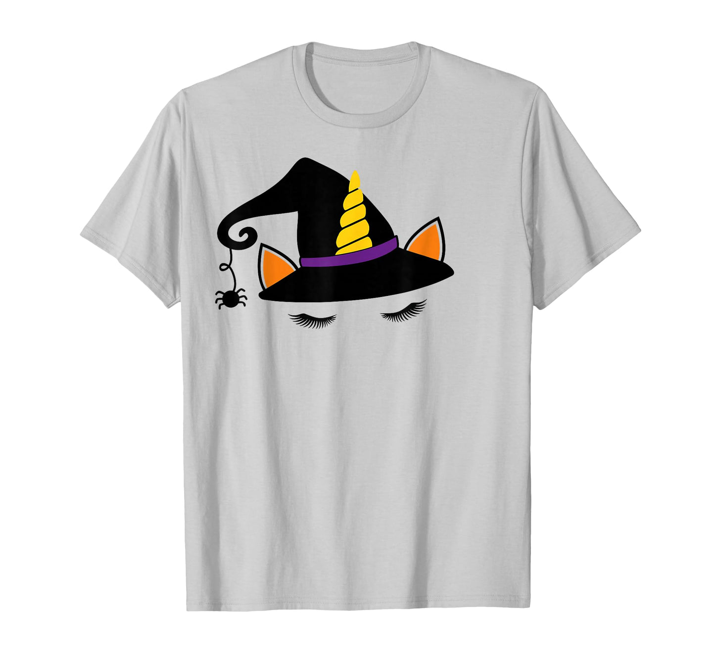 Unicorn Face Eyelashes Witch Hat Spider Halloween Costume T-Shirt
