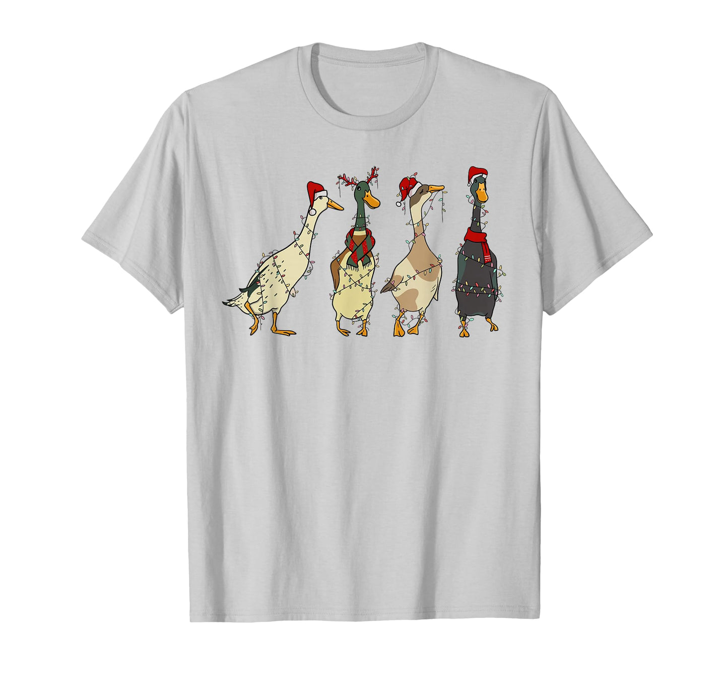 Cute Funny Santa Duck Christmas Lights Duck Wearing Xmas Hat T-Shirt