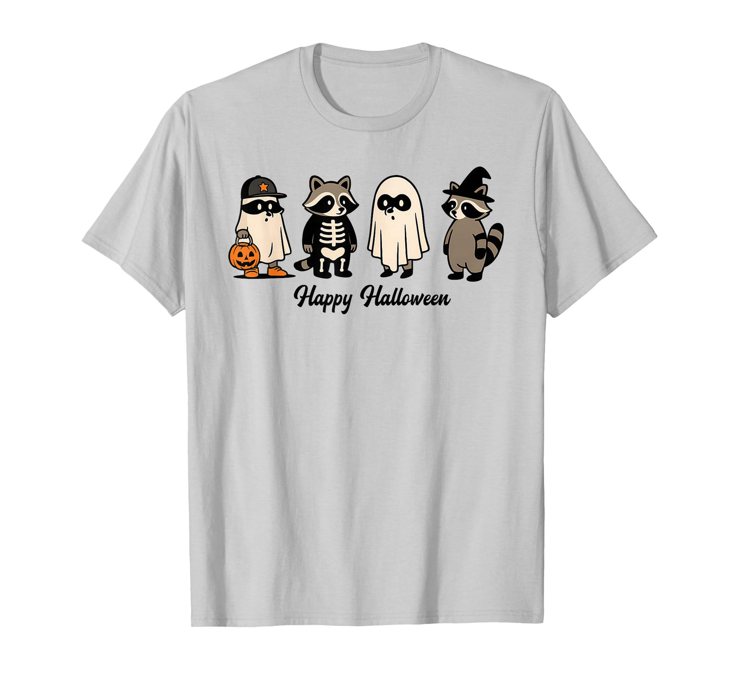Cute Ghost Pumpkin Halloween, Funny Raccoon, Spooky Season T-Shirt