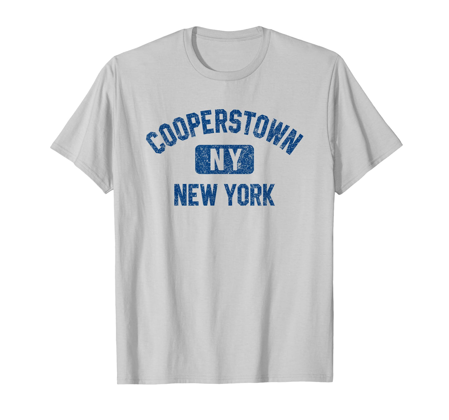Cooperstown NY New York Gym Style Distressed Dark Plue Print T-Shirt