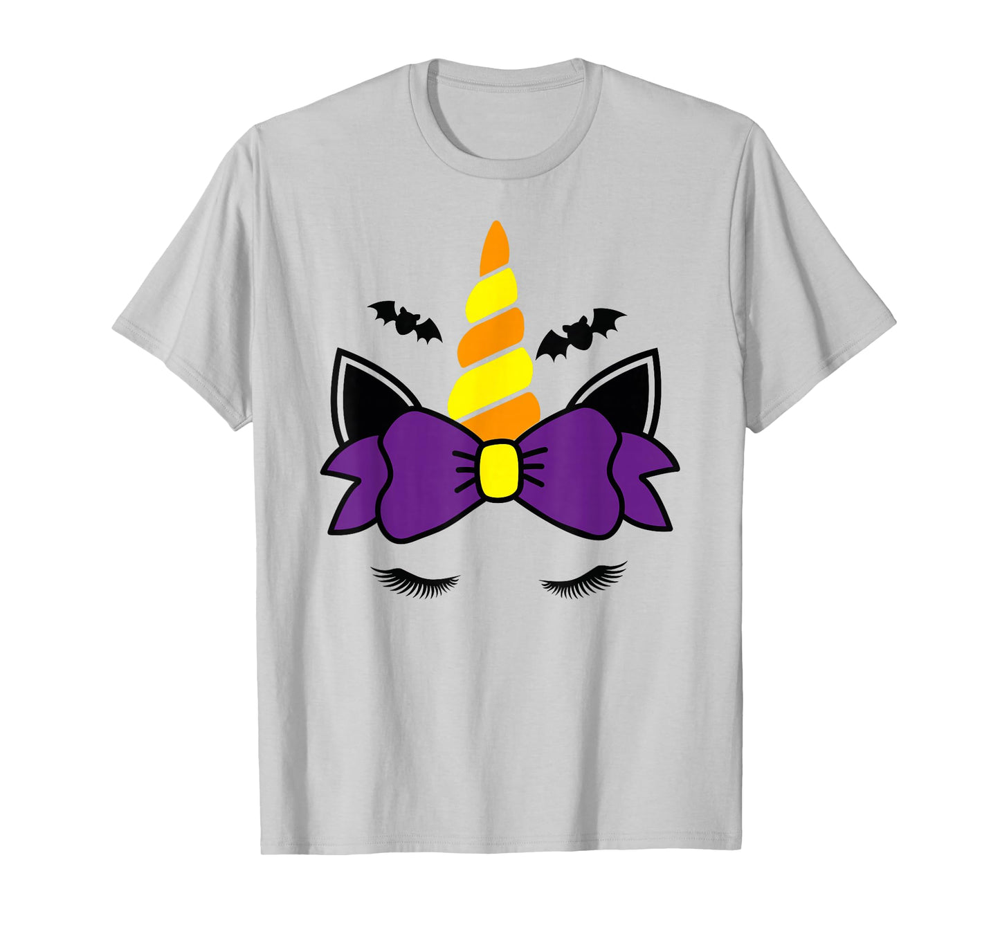 Unicorn Face Eyelashes Bow Bat Scary Halloween Costume T-Shirt