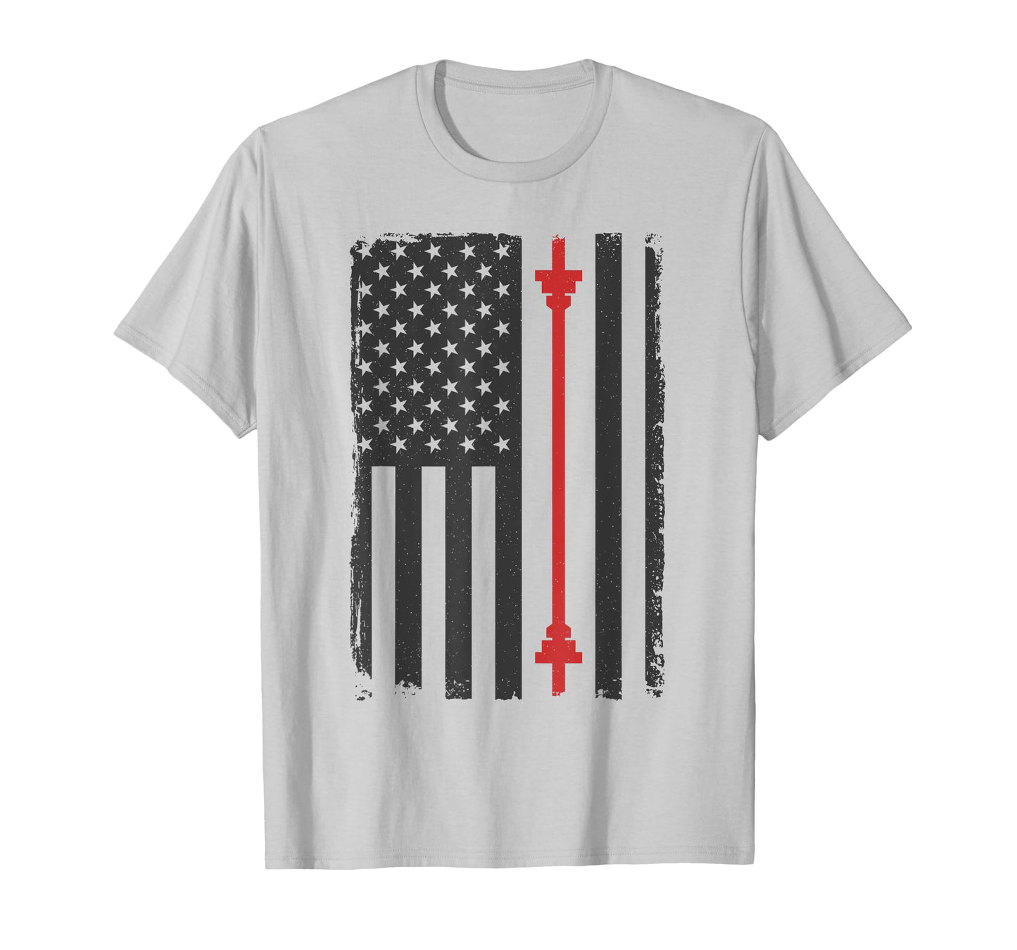 Barbell American Flag Gym Workout Tee USA Motivation Fitness T-Shirt