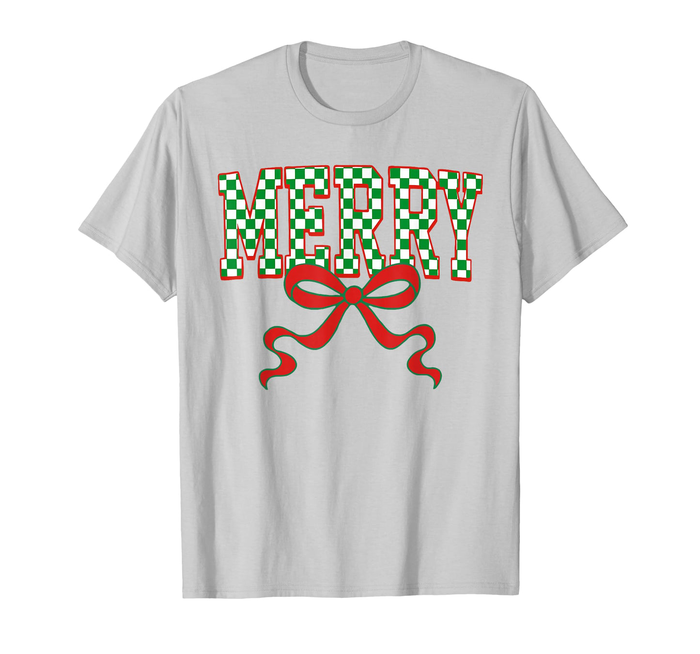 Merry Christmas Checkered Preppy Coquette Bow Xmas Holiday T-Shirt