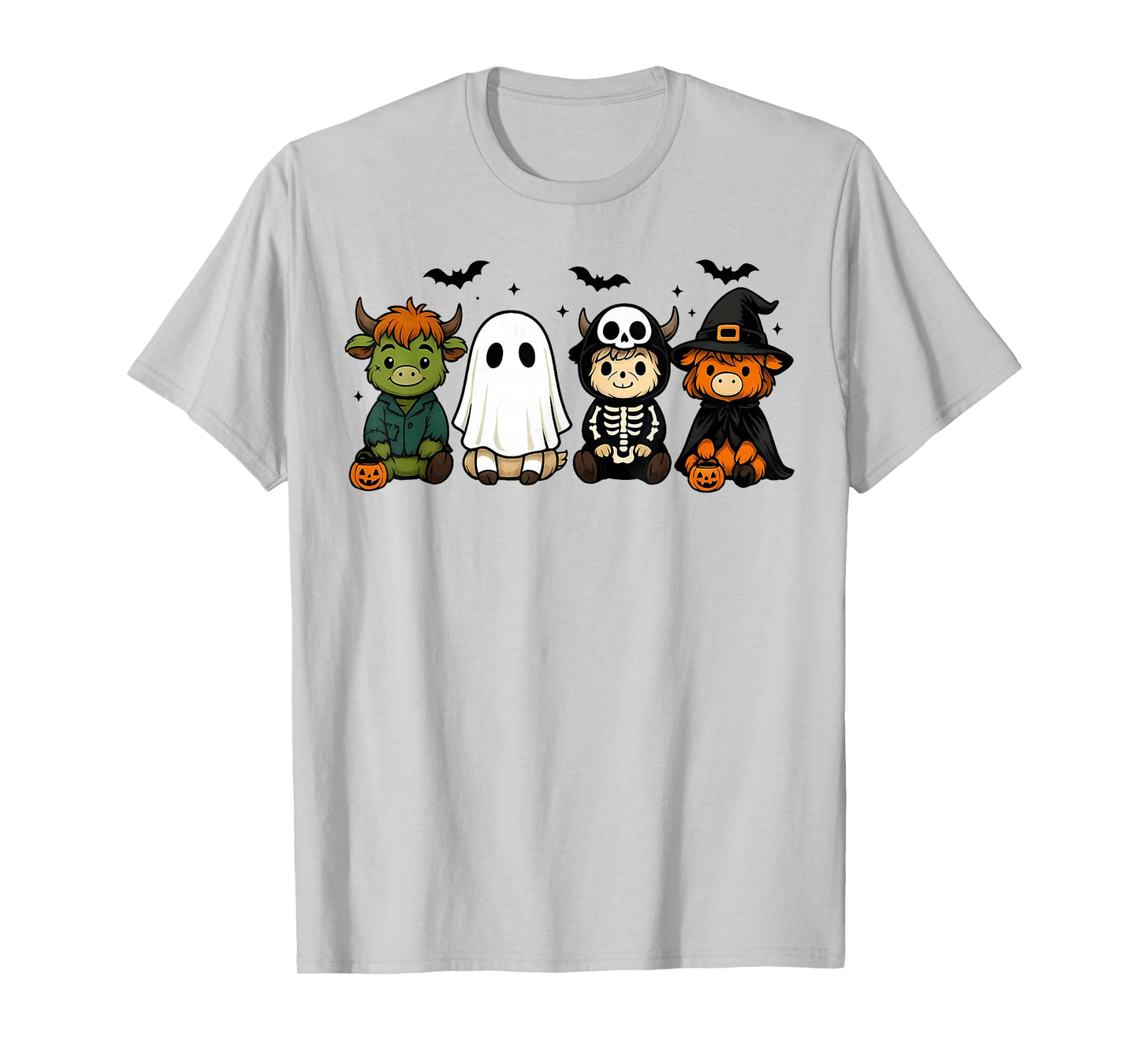 Cute Halloween Highland Cow Family Spooky Witch Costumes T-Shirt