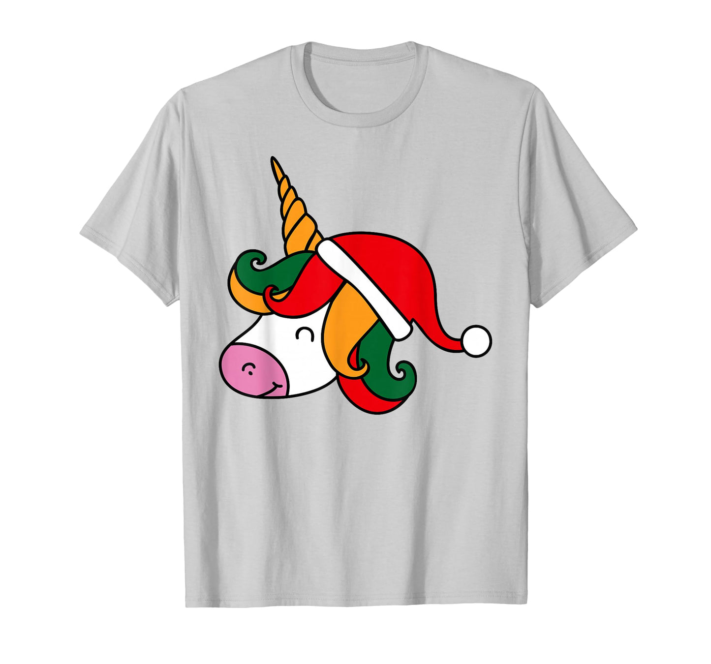 Unicorn Face with Santa Hat Cute Christmas T-Shirt