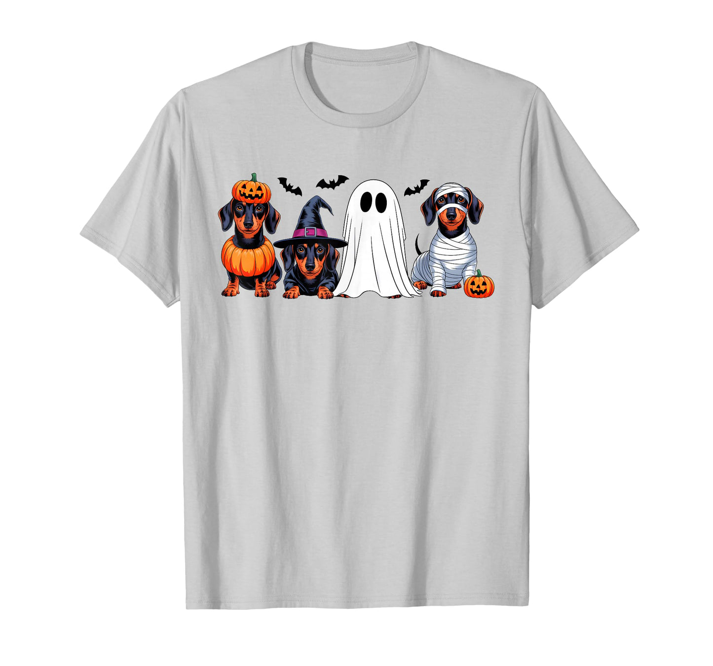 Ghost Witch Mummy Pumpkin Dachshund Dog Halloween Costume T-Shirt