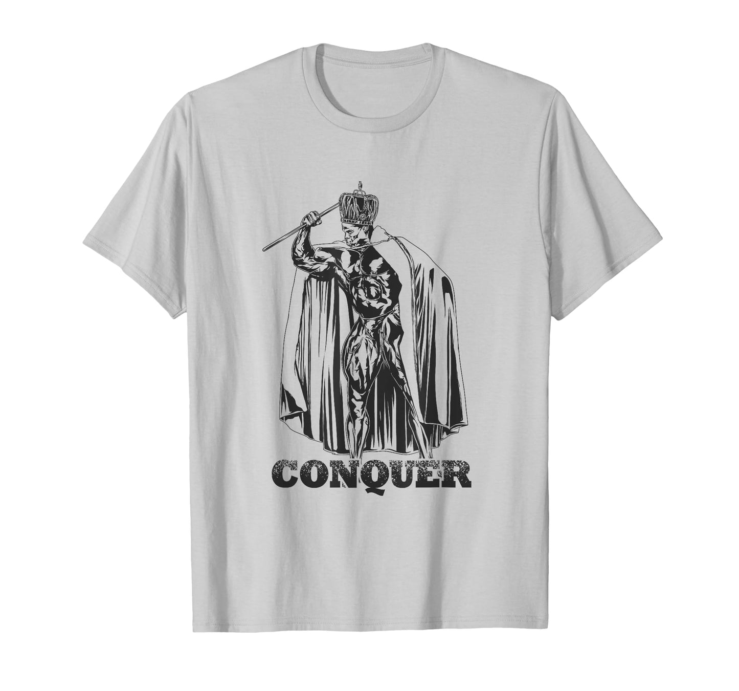 Bodybuilding Gym Workout Lift Motivational Gifts Conquer, Ronnie Coleman Mr. Olympia Unisex-Adults T-Shirt Grey Small Classic Fit Short Sleeve T-Shirt