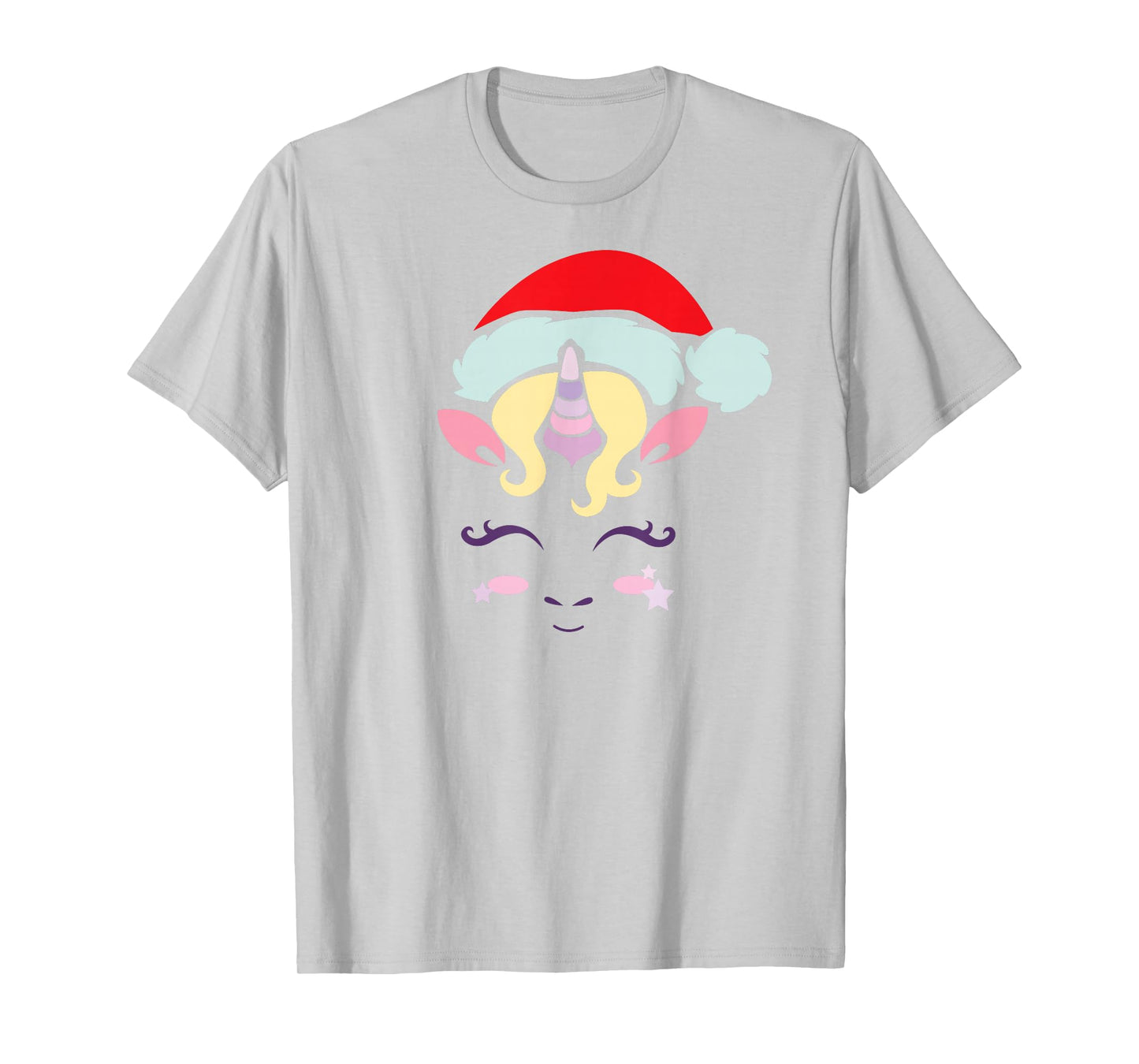 Unicorn Face Cute Christmas Santa Hat Funny T-Shirt