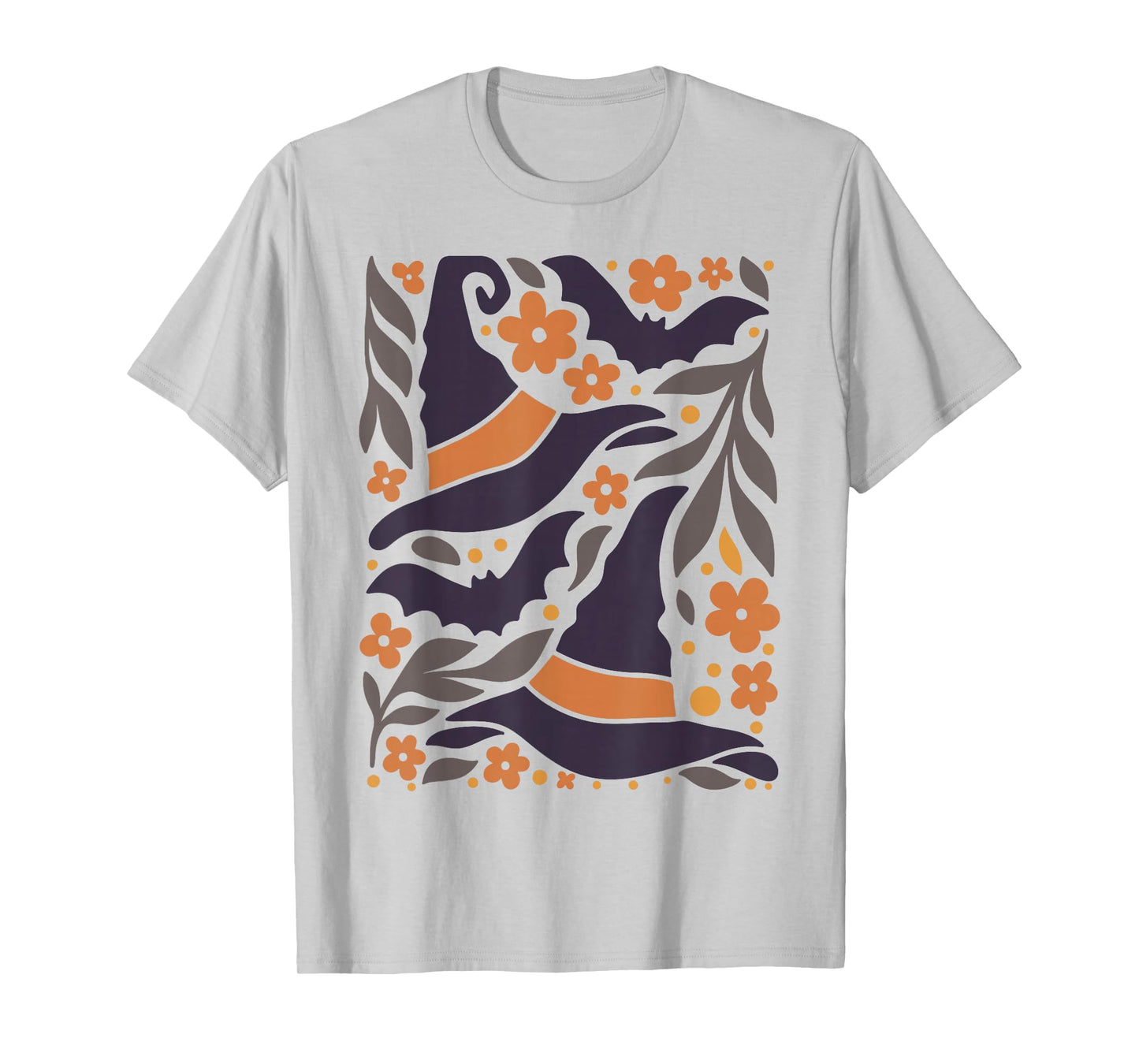 Halloween Witch Hat Retro Floral Pattern Spooky Costume T-Shirt