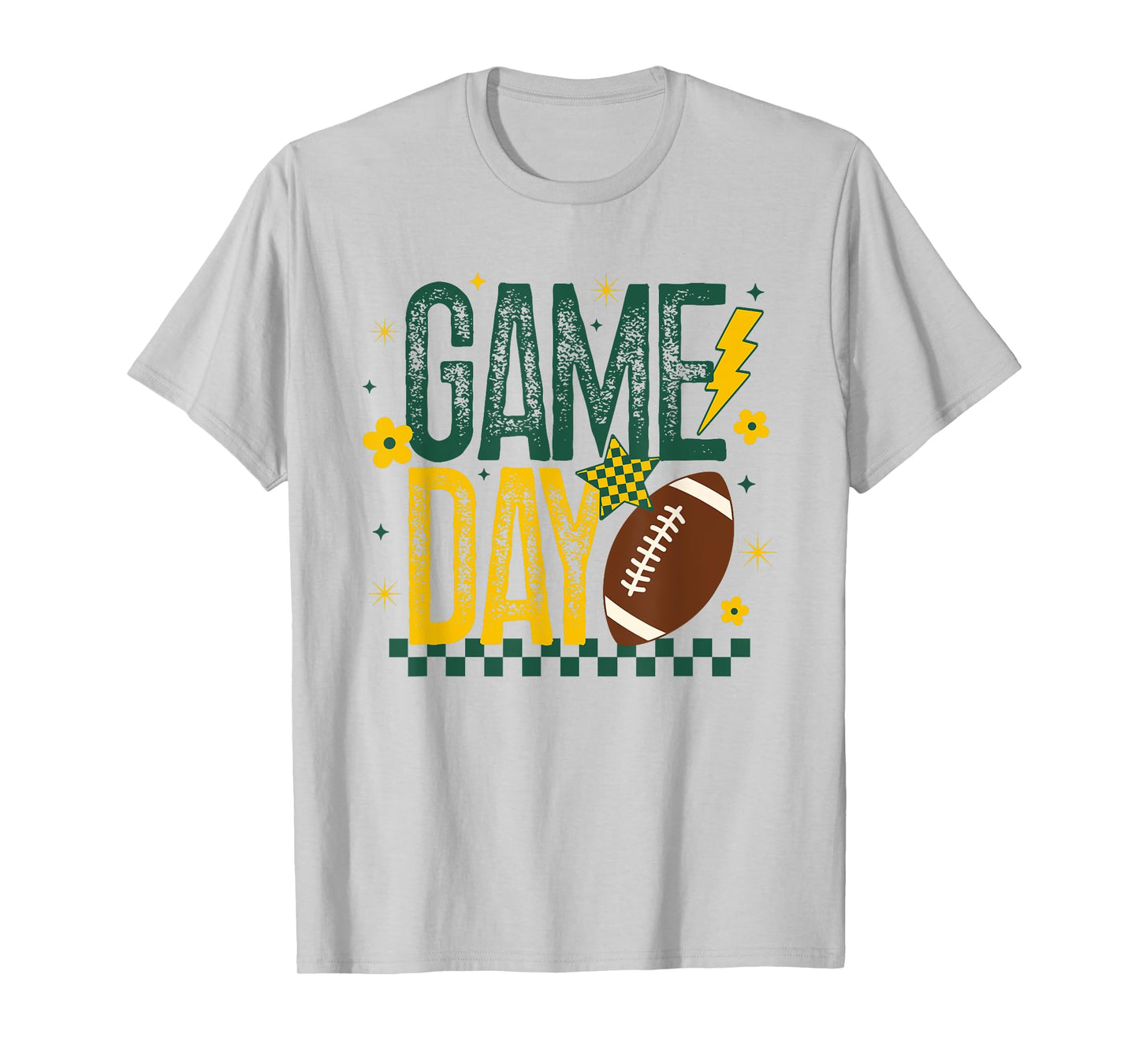 Game Day Football Season Retro Green Gold Checker Touchdown T-Shirt
