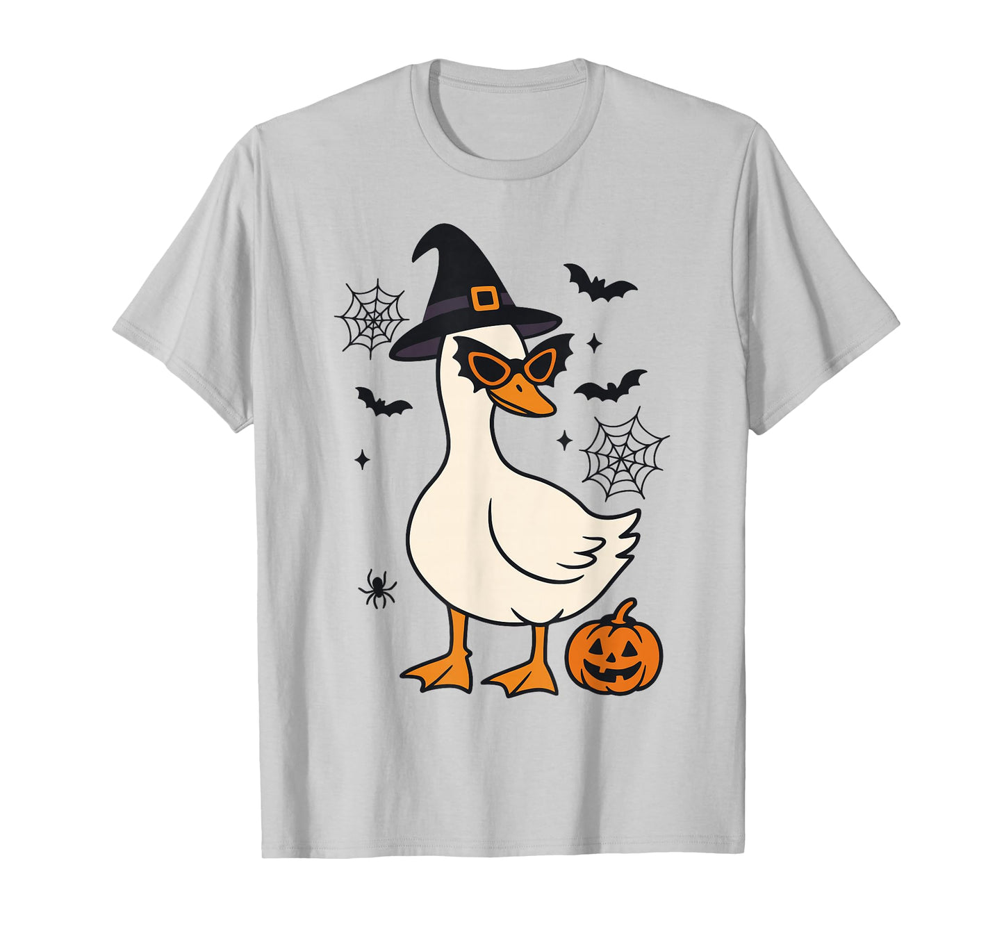 Funny Witch Goose Halloween Pumpkin Spider Web Spooky Goose T-Shirt