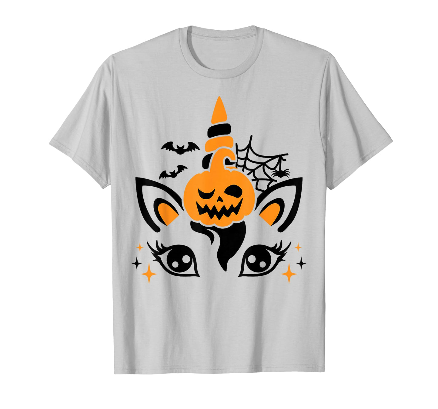 Unicorn Face Eyelashes Bat Jack O Lantern Scary Halloween T-Shirt