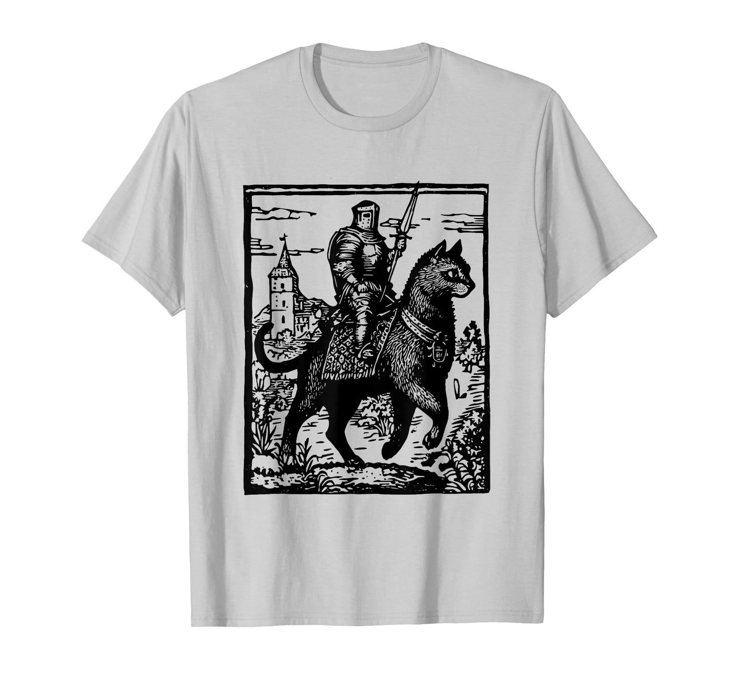 Knight Cat Rider Funny Retro 90s Dark Art Funny Cat Meme T-Shirt