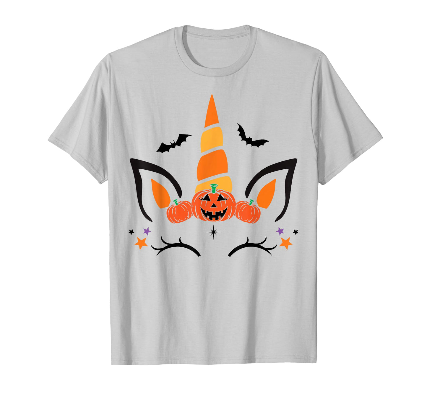 Unicorn Face Eyelashes Bat Pumpkin Funny Halloween Costume T-Shirt