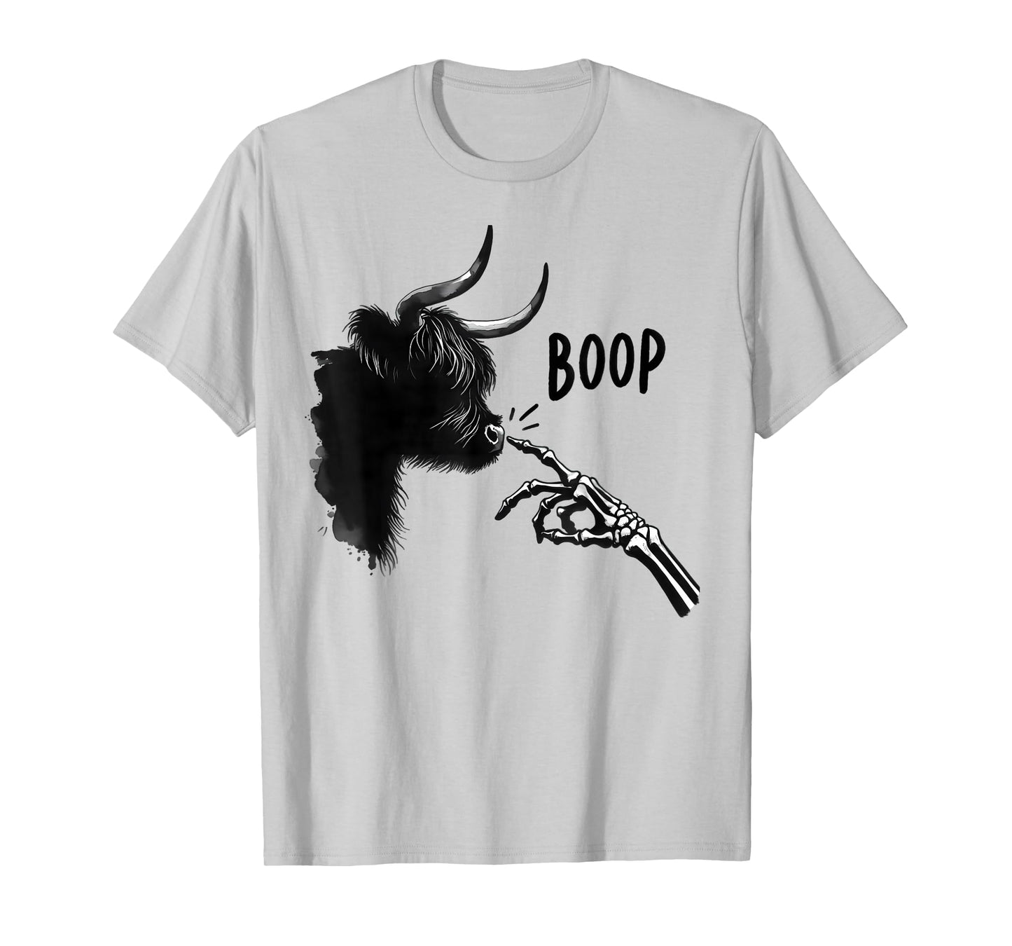 Fluffy Cow Boop Skeleton Hand Halloween Highland Cow Bison T-Shirt
