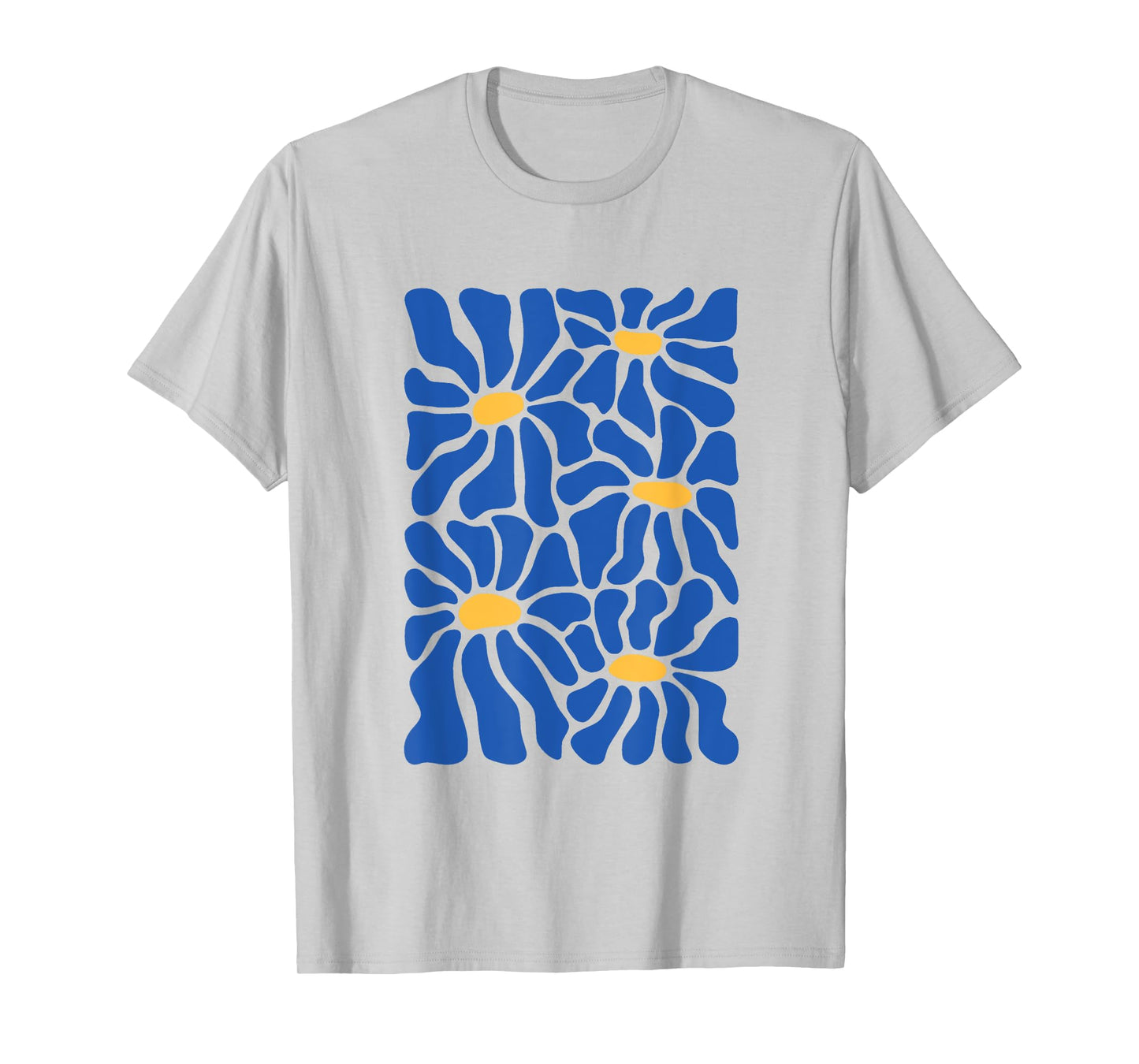 Vintage Blue and Yellow Abstract Floral Art T-Shirt