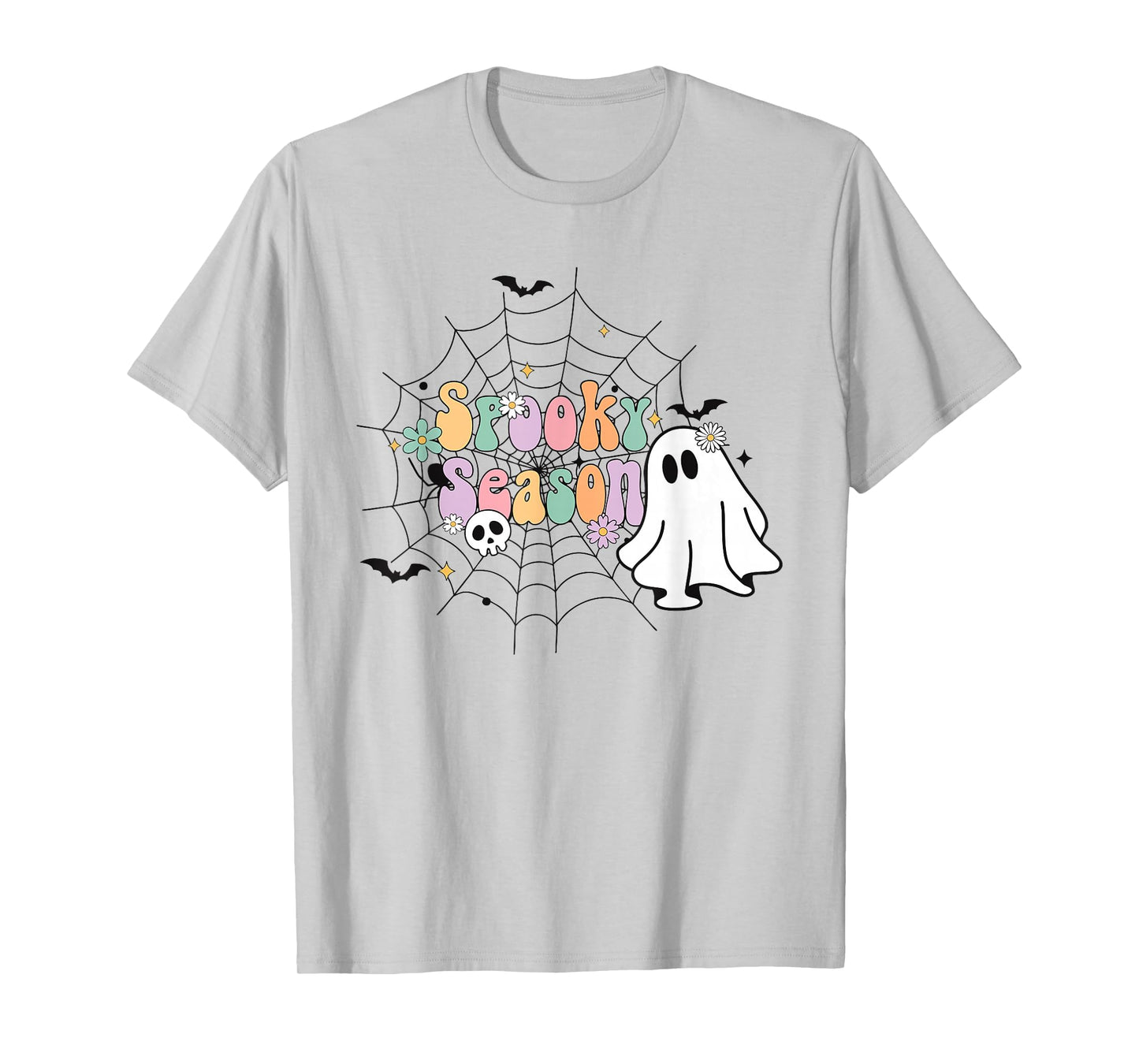 Groovy Spooky Season Retro Ghost Holding Pumpkin Halloween T-Shirt