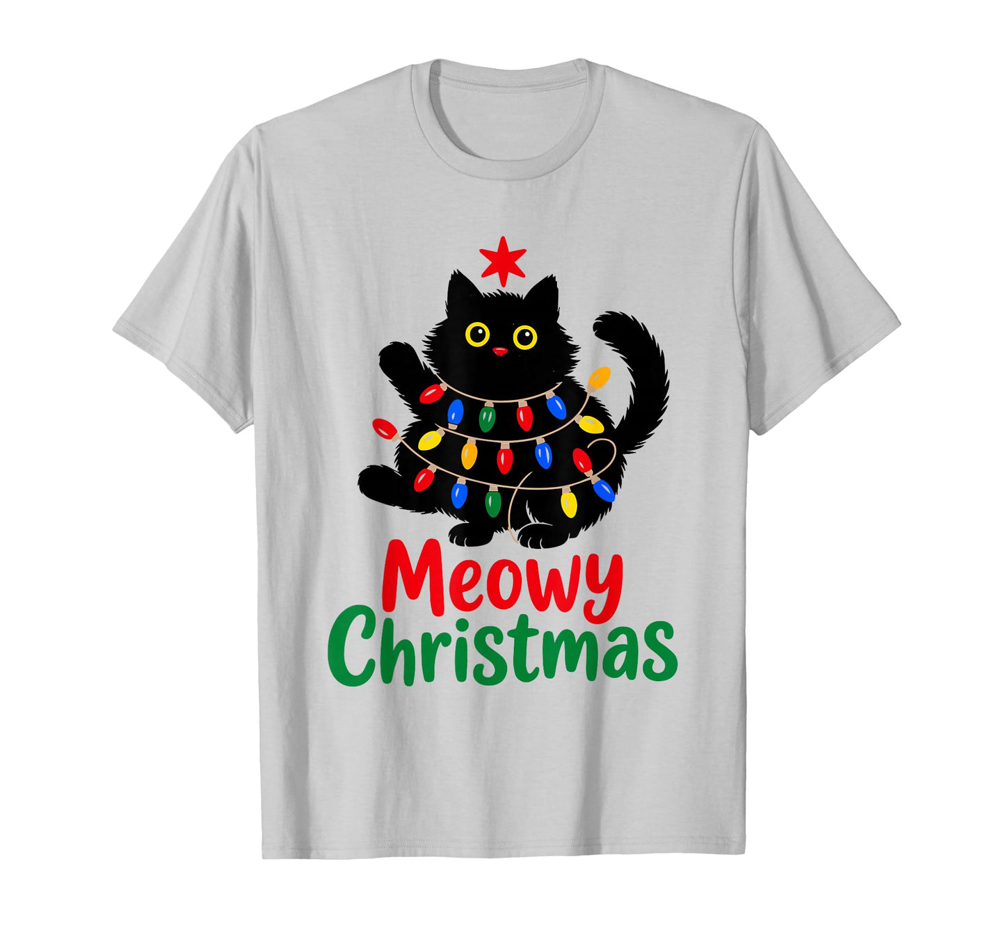 Meowy Christmas Tree Black Cat Xmas Funny Women Men Kids T-Shirt