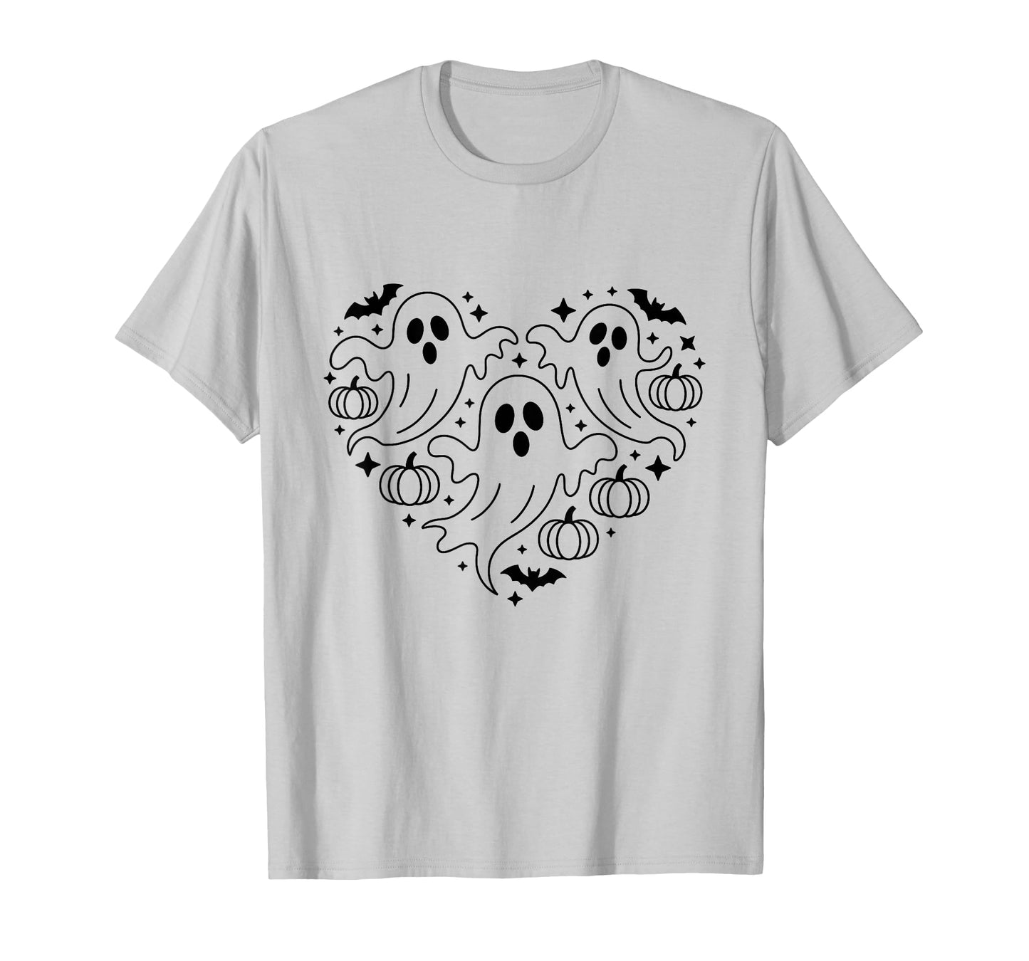 Black Ghost Heart Pumpkin Witch Halloween Party T-Shirt
