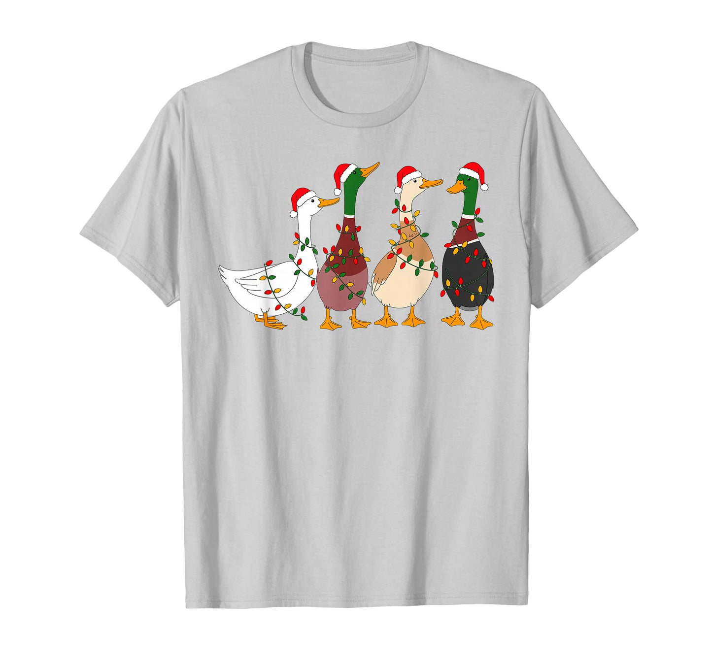Cute Funny Santa Duck Christmas Lights Duck Wearing Xmas Hat T-Shirt