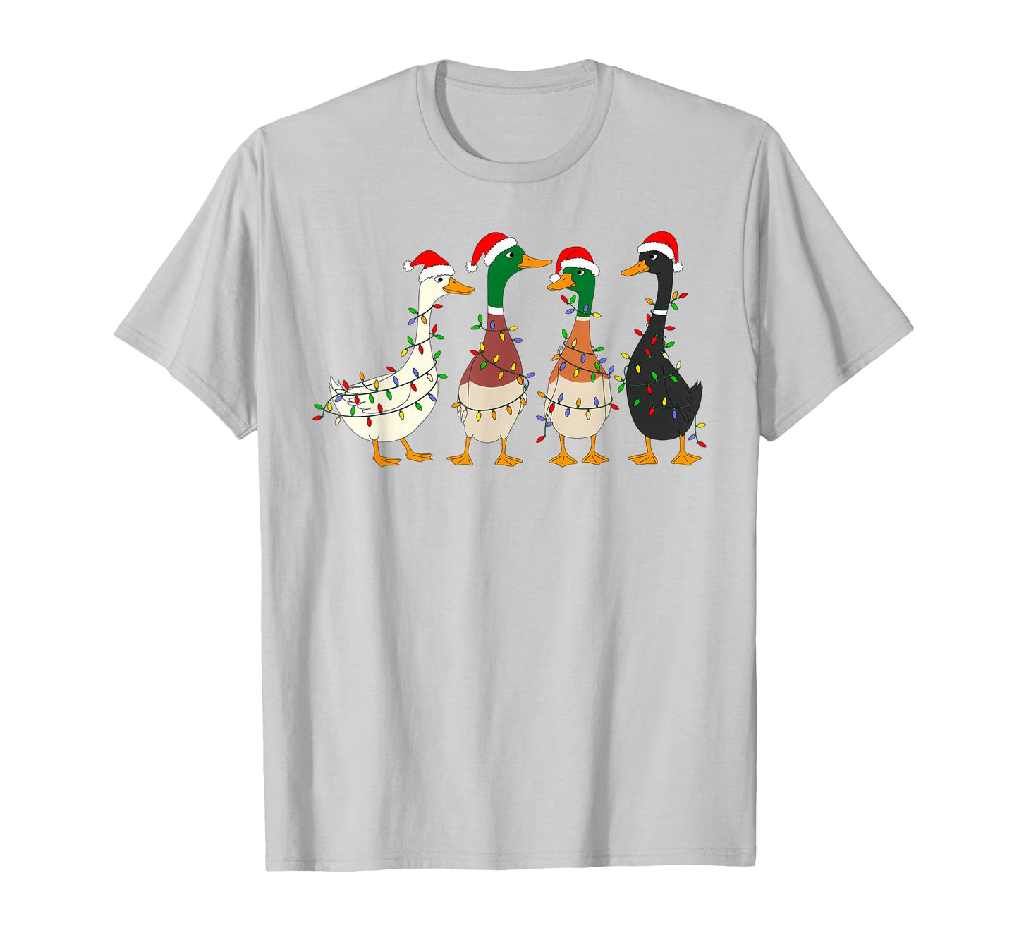 Cute Funny Santa Duck Christmas Lights Duck Wearing Xmas Hat T-Shirt