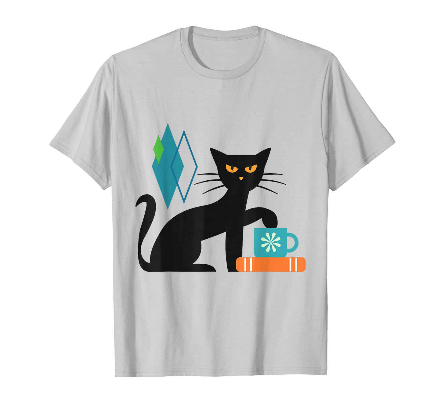 Cat Midcentury With Book and Coffee Atomic Age Mid Century T-Shirt