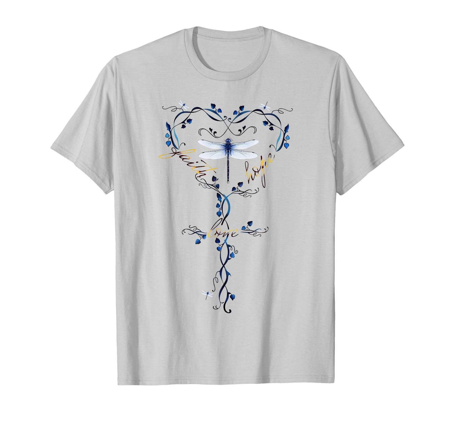 Faith Hope Love Dragonfly Heart Christian Jesus Religious T-Shirt